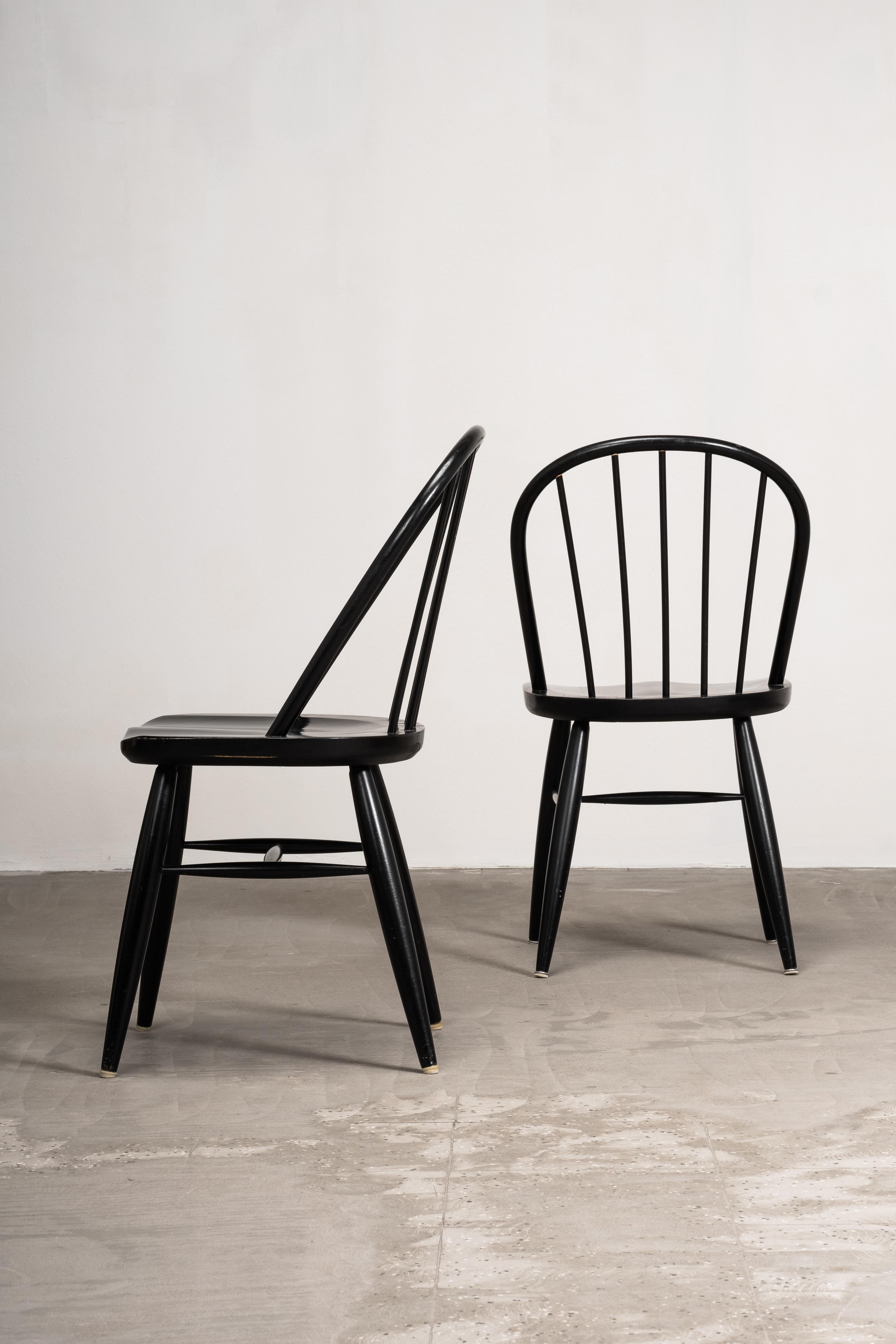 Ensemble de 6 chaises de salle à manger à dossier en forme de bâton par Carl-Gustaf Hiort af Ornäs, Finlande, années 1950 en vente 9
