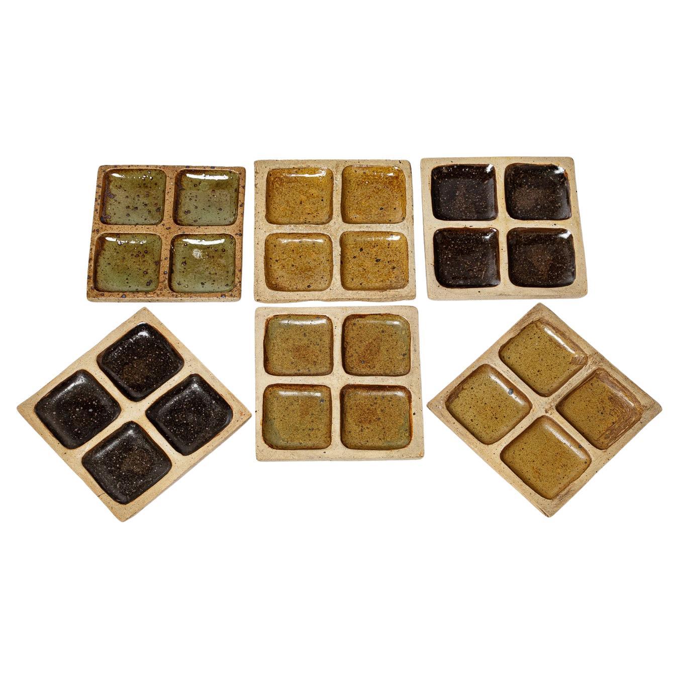 set di 6 piatti in gres di Pierre Digan La Borne design del XX secolo