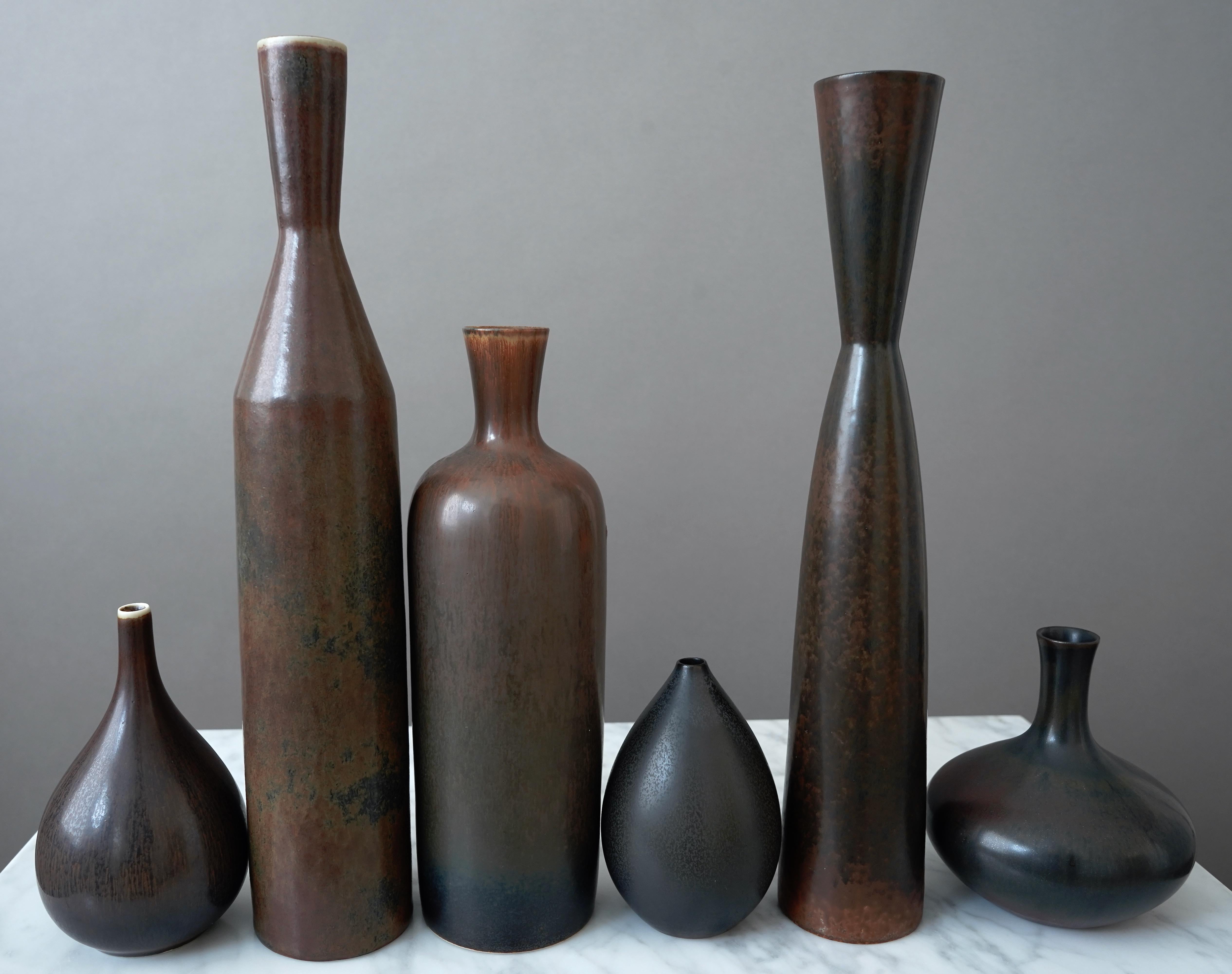Set di 6 vasi in gres di Carl-Harry Stalhane, Rorstrand, Svezia, anni '50 in vendita 2