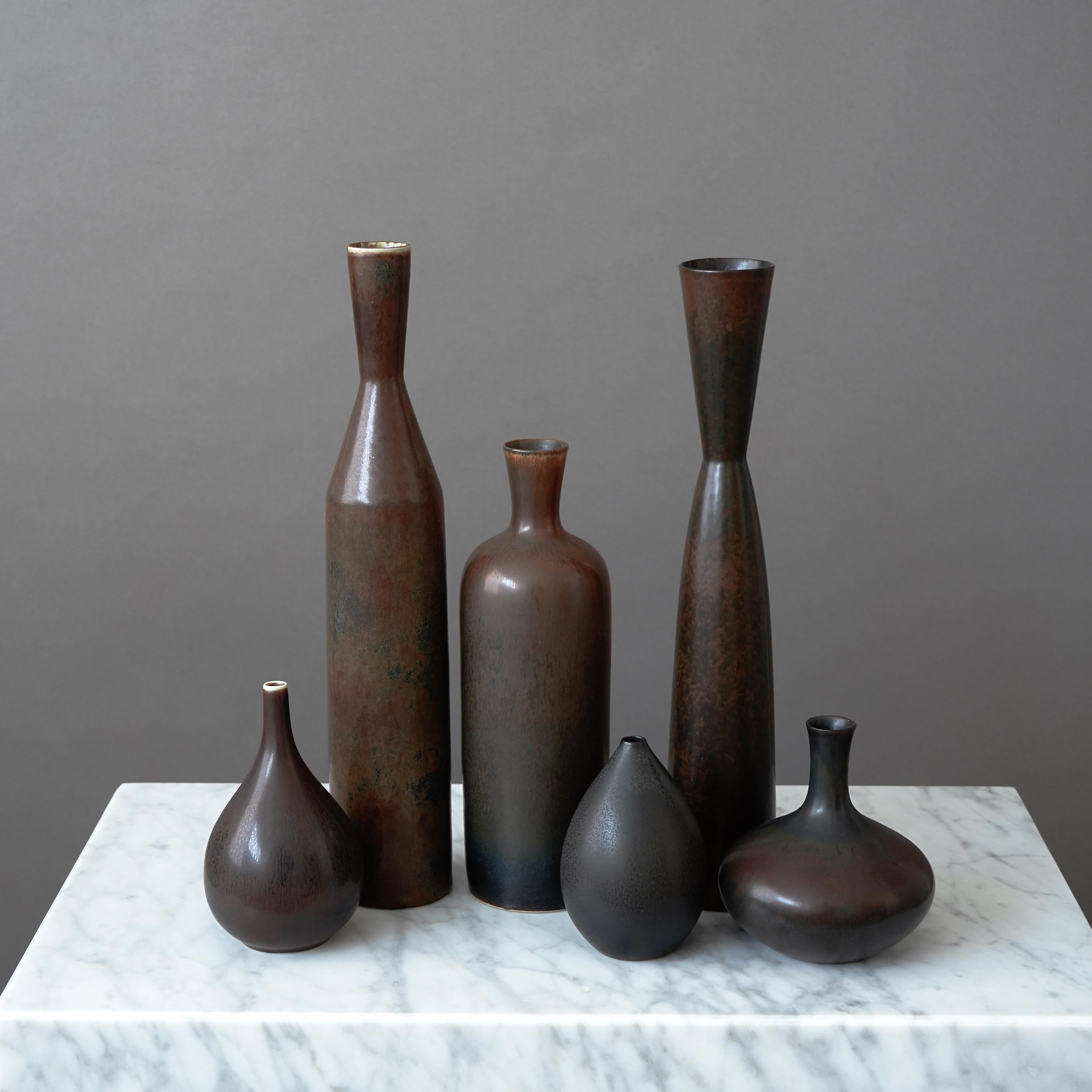 Mid-Century moderno Set di 6 vasi in gres di Carl-Harry Stalhane, Rorstrand, Svezia, anni '50 in vendita