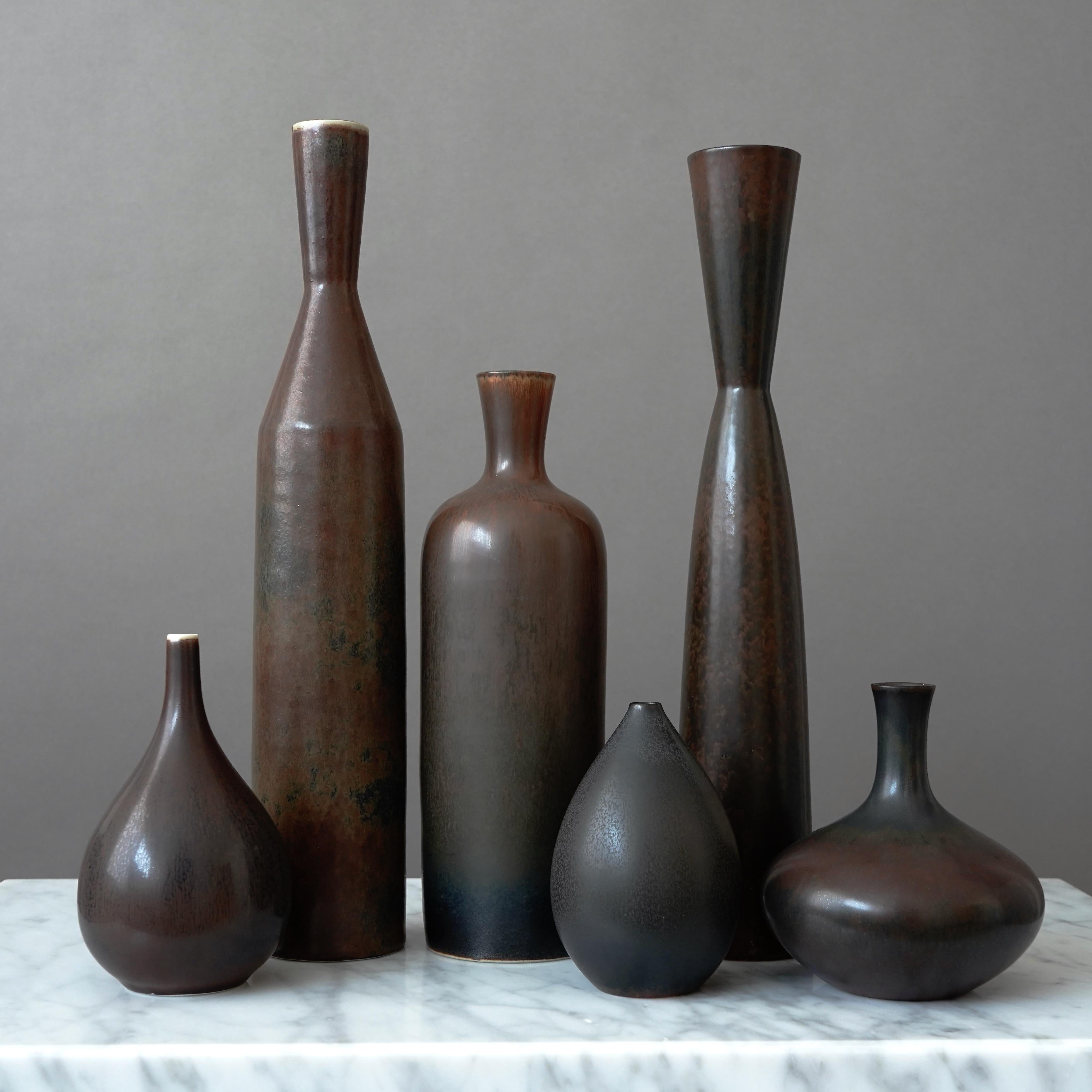 Svedese Set di 6 vasi in gres di Carl-Harry Stalhane, Rorstrand, Svezia, anni '50 in vendita