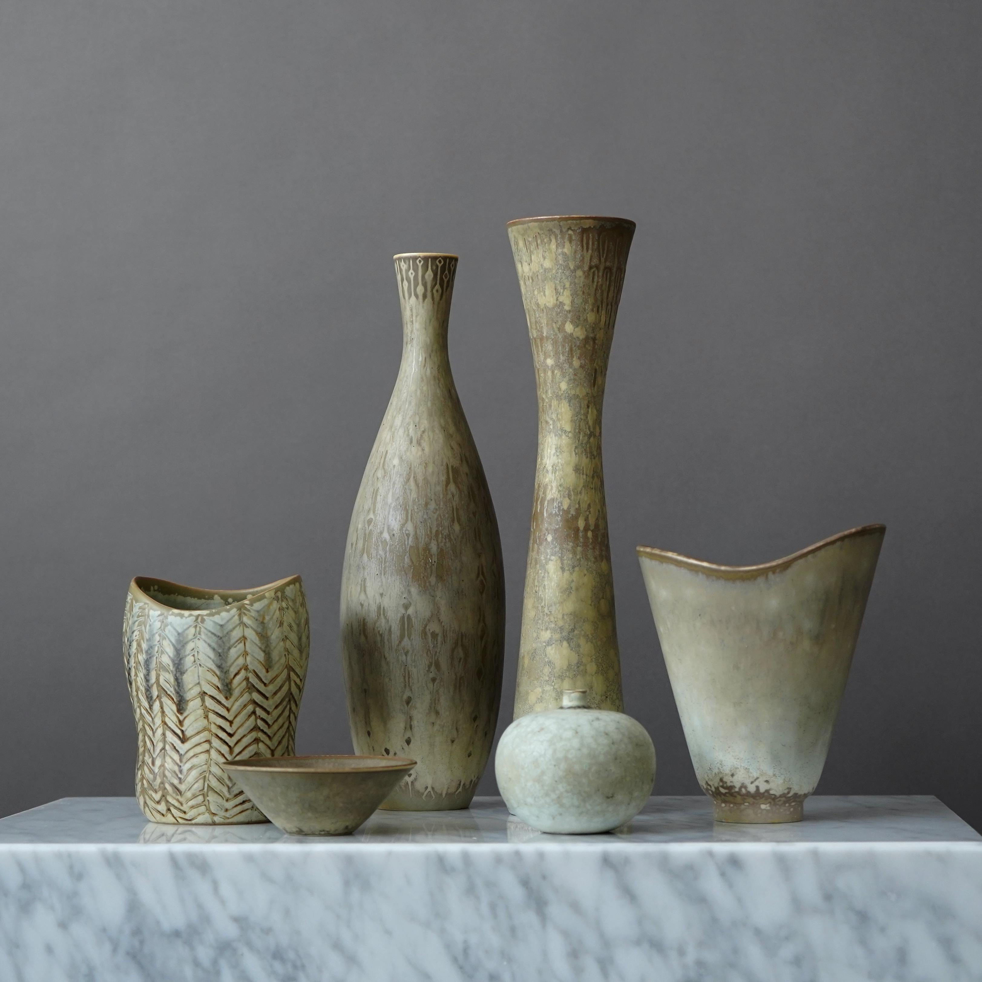 Glazed Set of 6 Stoneware Vases by Carl-Harry Stalhane, Rorstrand, Sweden, 1950s For Sale