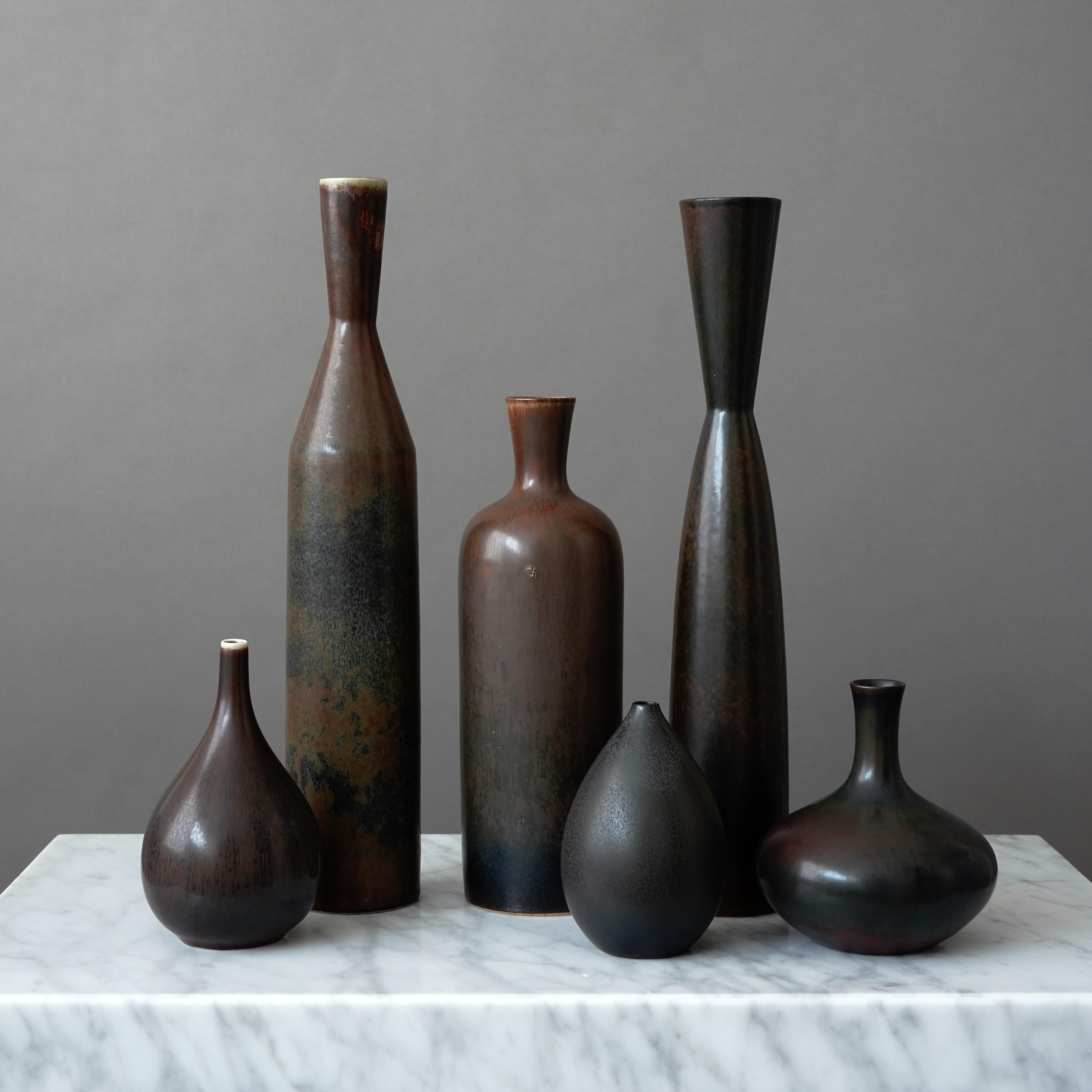 XX secolo Set di 6 vasi in gres di Carl-Harry Stalhane, Rorstrand, Svezia, anni '50 in vendita