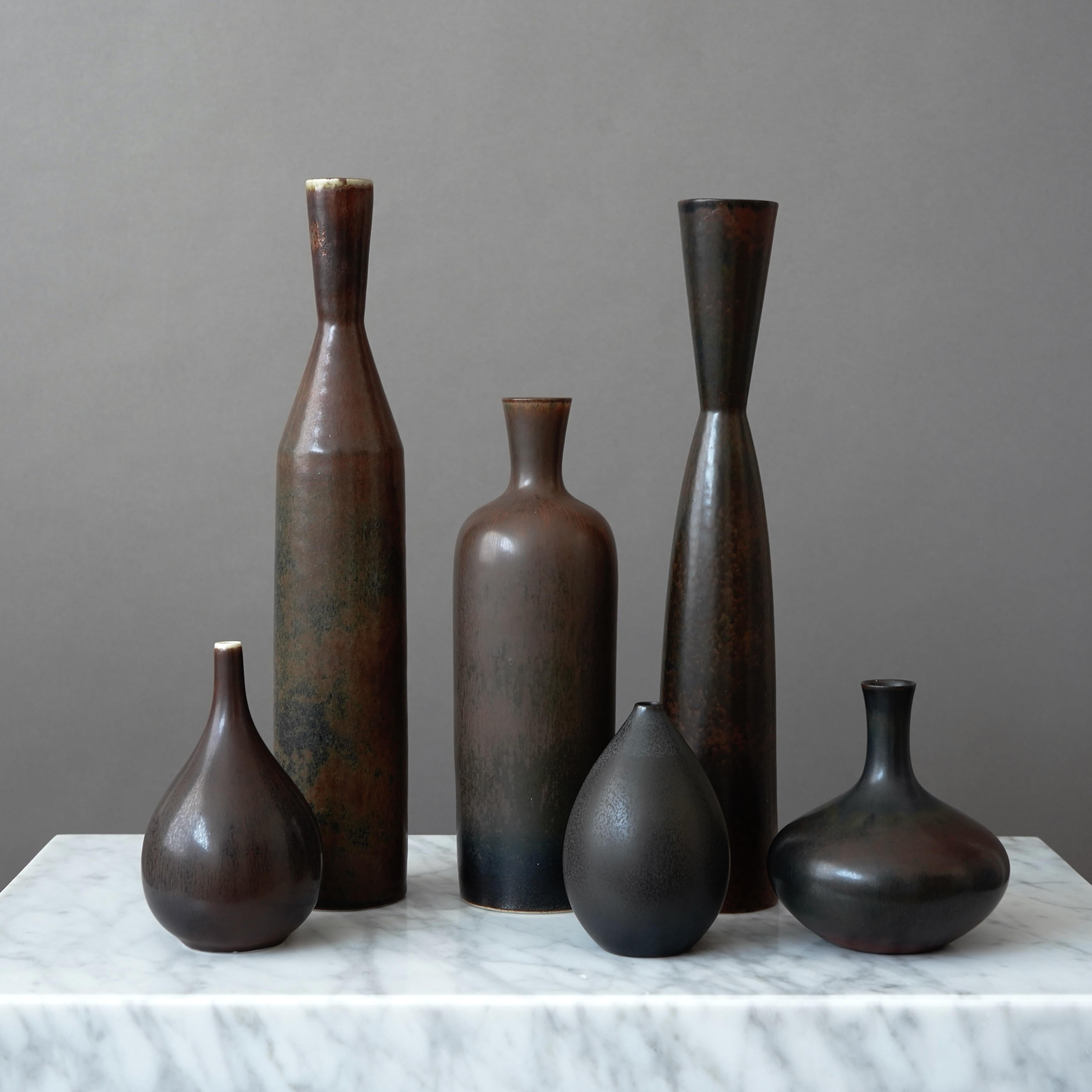 Ceramica Set di 6 vasi in gres di Carl-Harry Stalhane, Rorstrand, Svezia, anni '50 in vendita