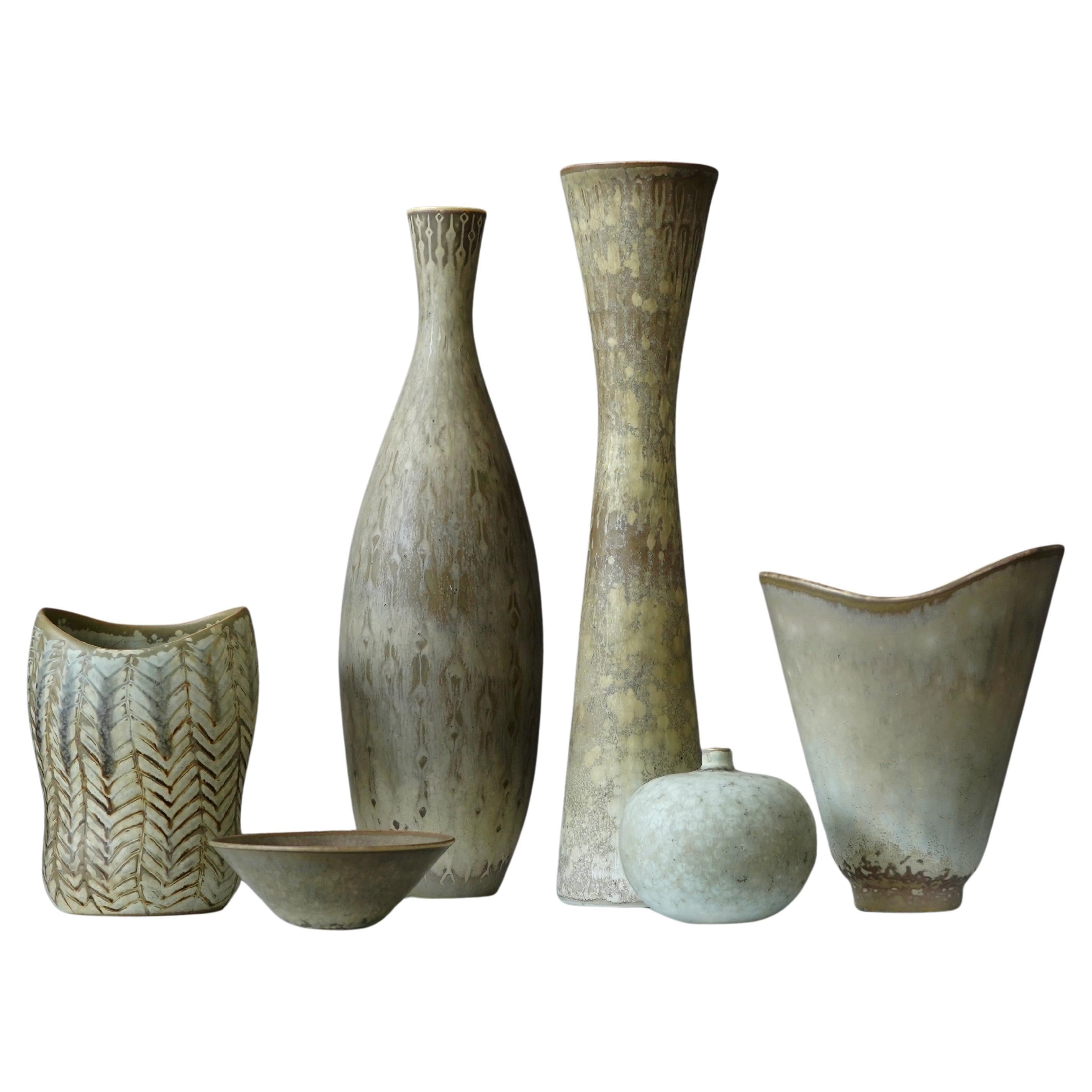 Set of 6 Stoneware Vases by Carl-Harry Stalhane, Rorstrand, Sweden, 1950s For Sale
