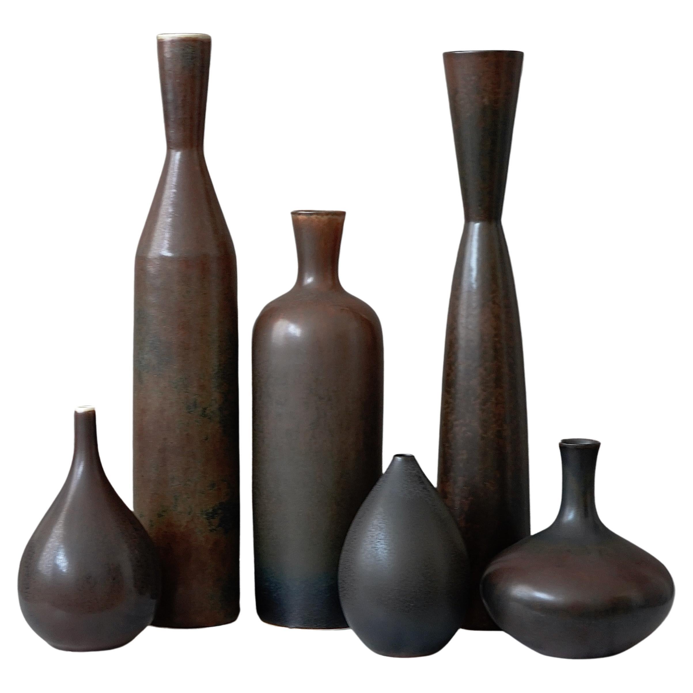 Set of 6 Stoneware Vases by Carl-Harry Stalhane, Rorstrand, Sweden, 1950s