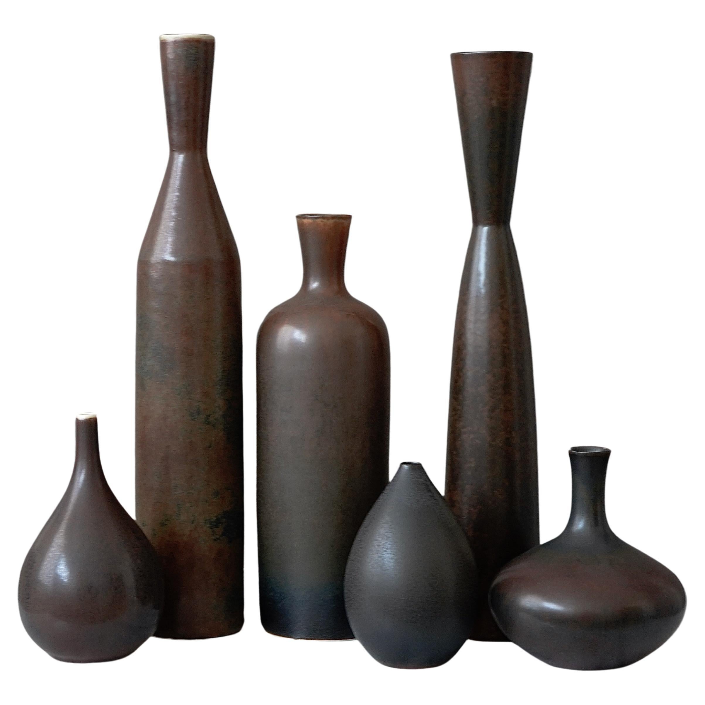 Ensemble de 6 vases en grès de Carl-Harry Stalhane, Rorstrand, Suède, années 1950