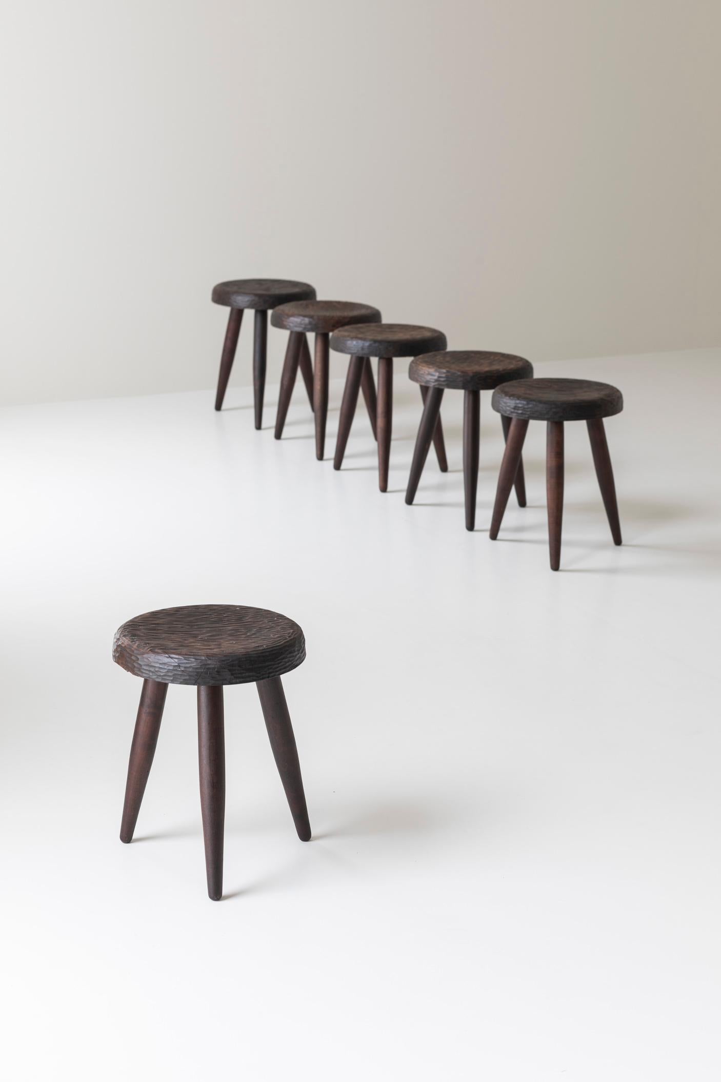 Conjunto de 6 taburetes a la manera de Charlotte Perriand, Francia años 60. en venta 2