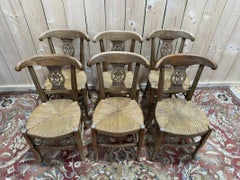Set of 6 straw-seated Provençal chairs in solid oak