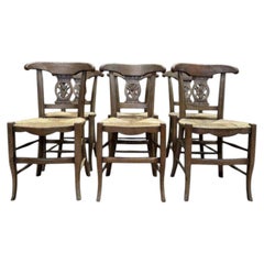 Set of 6 straw-seated Provençal chairs in solid oak