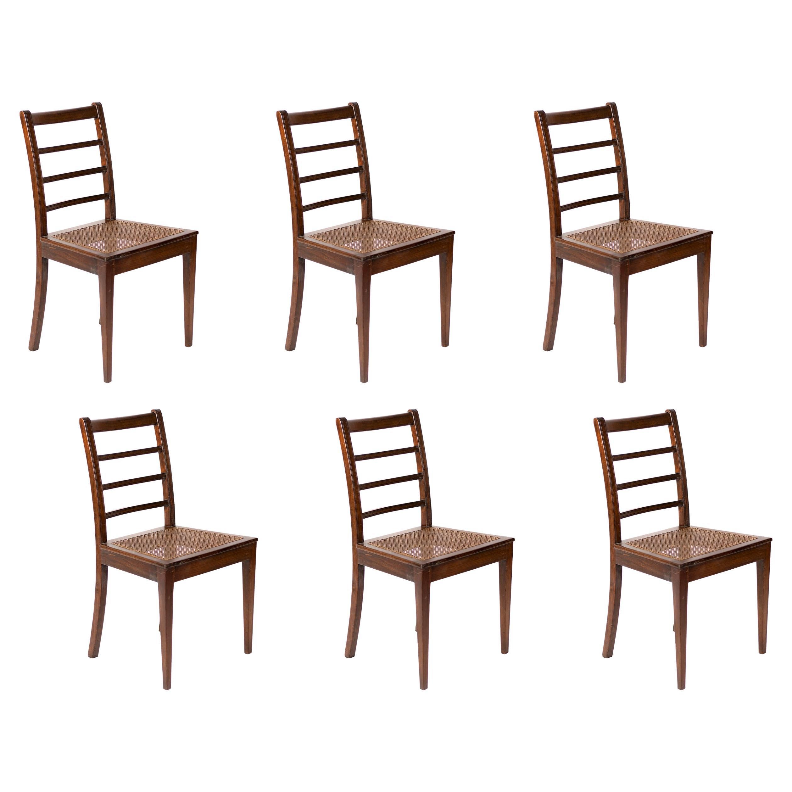 Set Of  6 Straw Upholstery Portuguese Chairs, 20th Century  For Sale