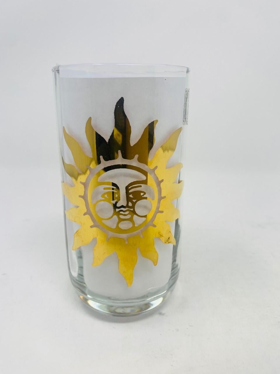 Set de 6 Copas de Cristal Bola Alta Sol, Luna y Estrellas 1990 Made in Italy Italiano en venta