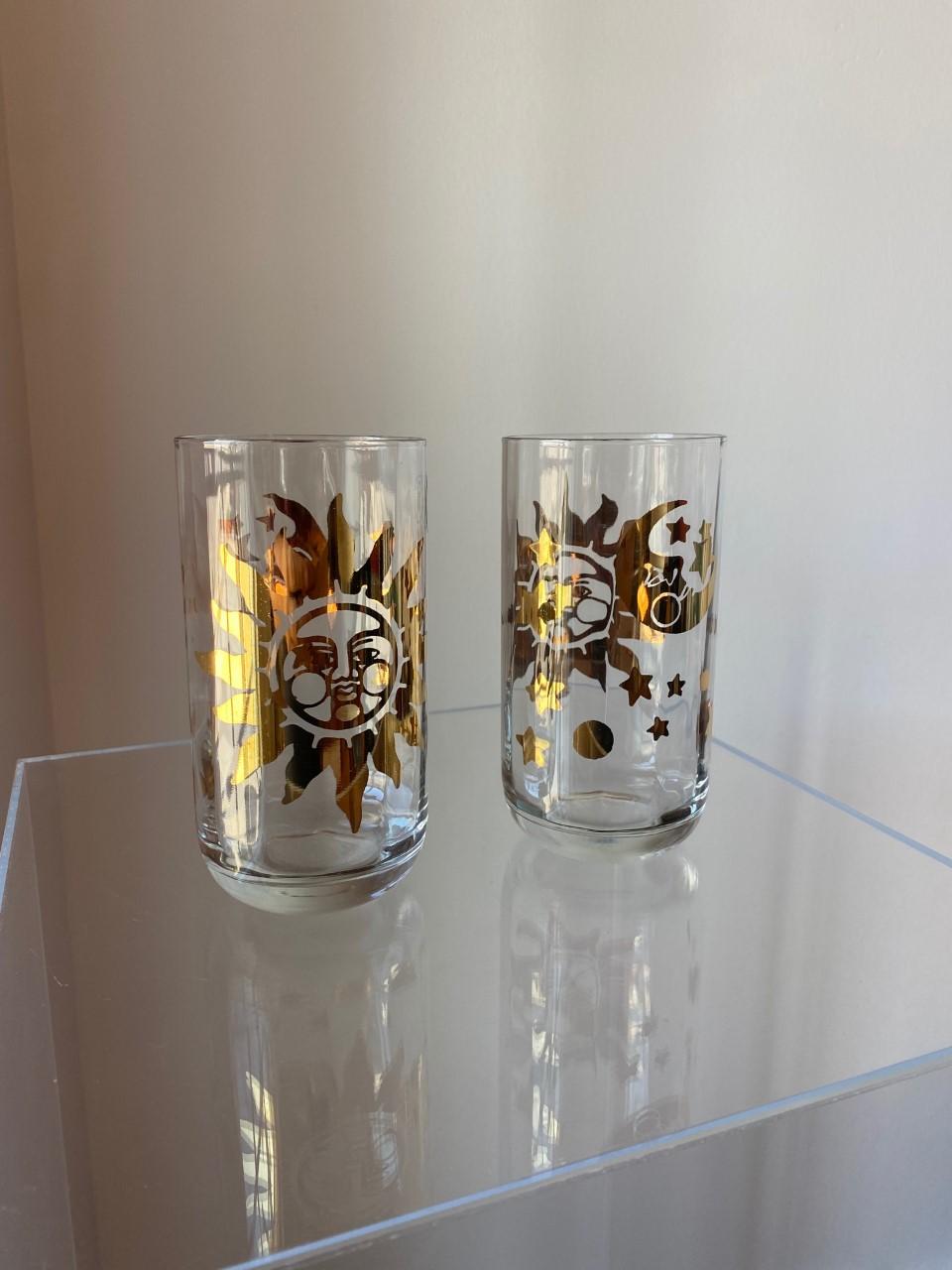 Hand-Crafted Set of 6 Sun Moon and Stars High Ball Crystal Glasses 1990s Made in Italy For Sale