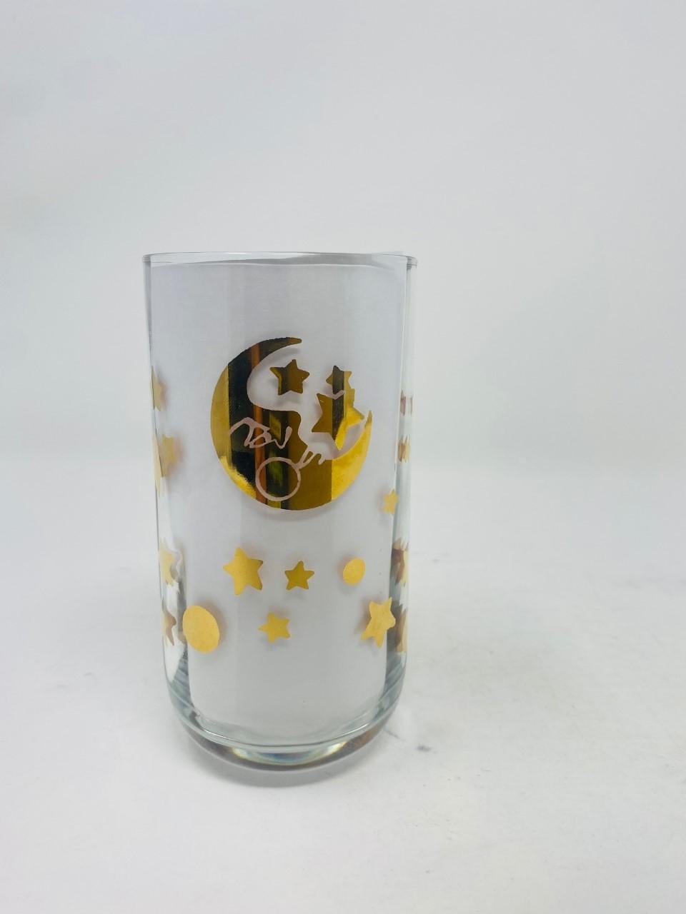 Late 20th Century Set of 6 Sun Moon and Stars High Ball Crystal Glasses 1990s Made in Italy For Sale
