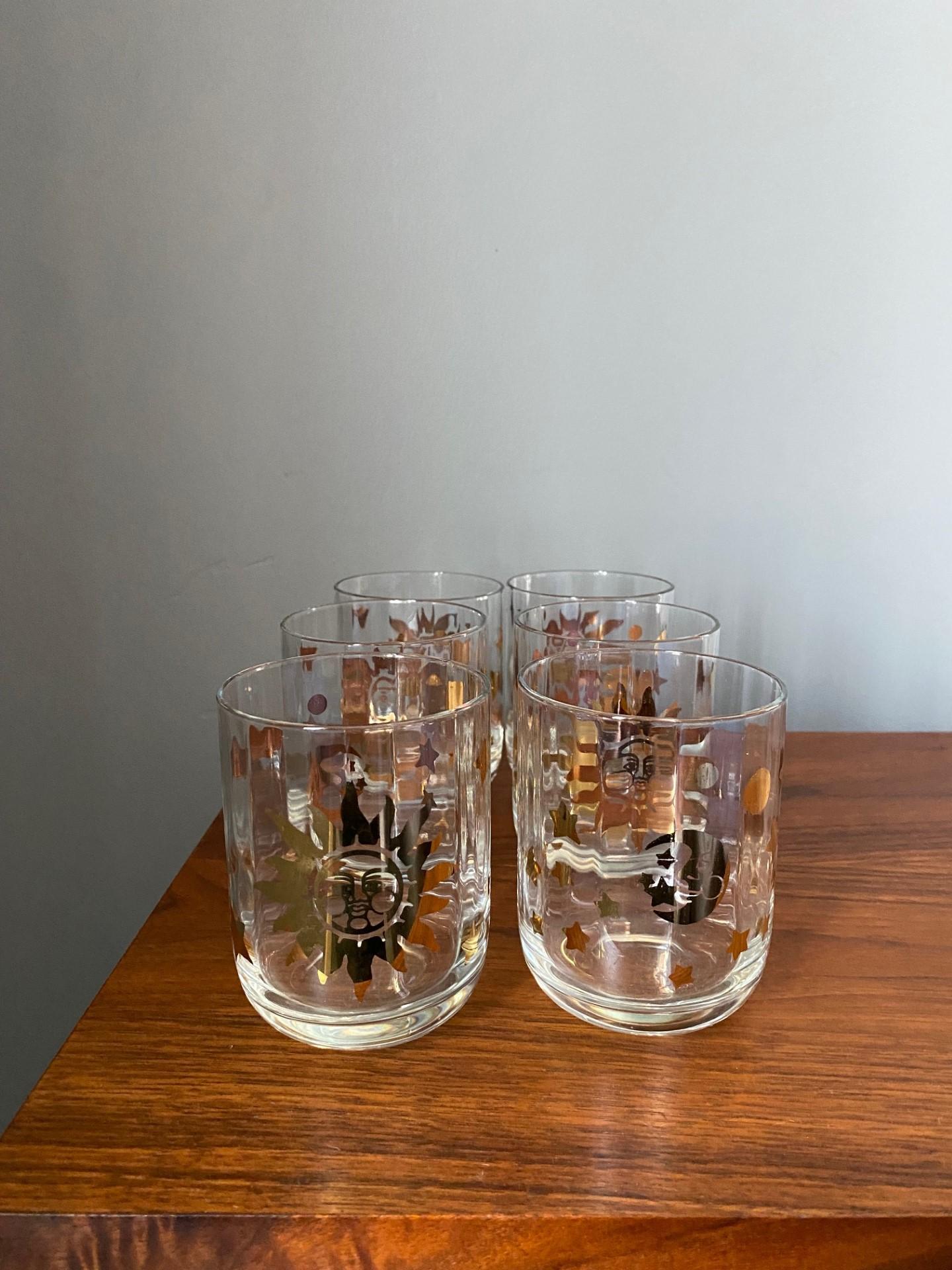 Moderno Set di 6 bicchieri di cristallo Sun Moon and Stars Old Fashioned 1990s Made in Italy in vendita