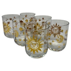 Set of 6 Sun Moon and Stars Old Fashioned Crystal Glasses 1990s Made in Italy