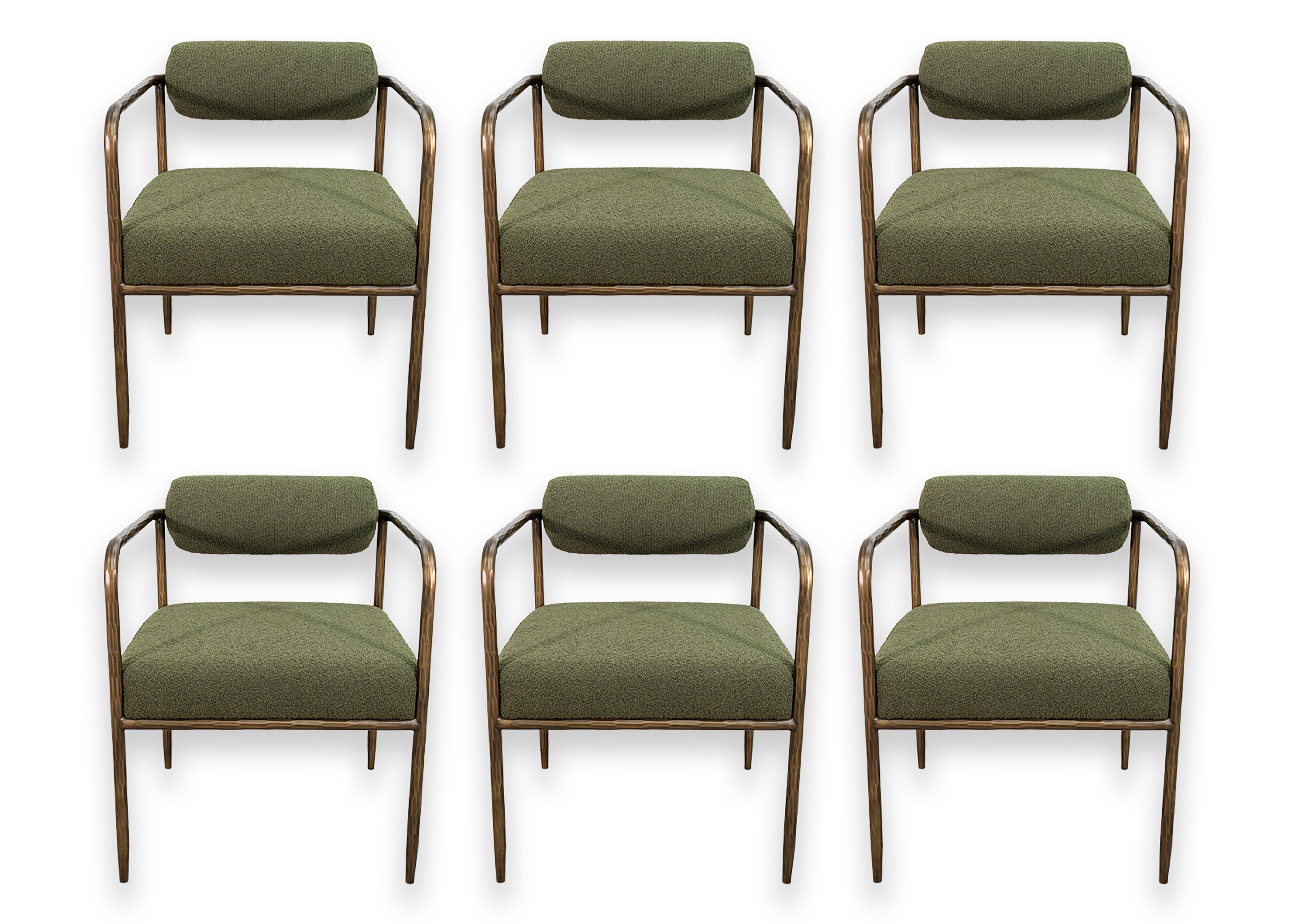 Set of 6 Sunpan Ajani Olive Green and Brass Contemporary Modern Dining Armchairs For Sale 5