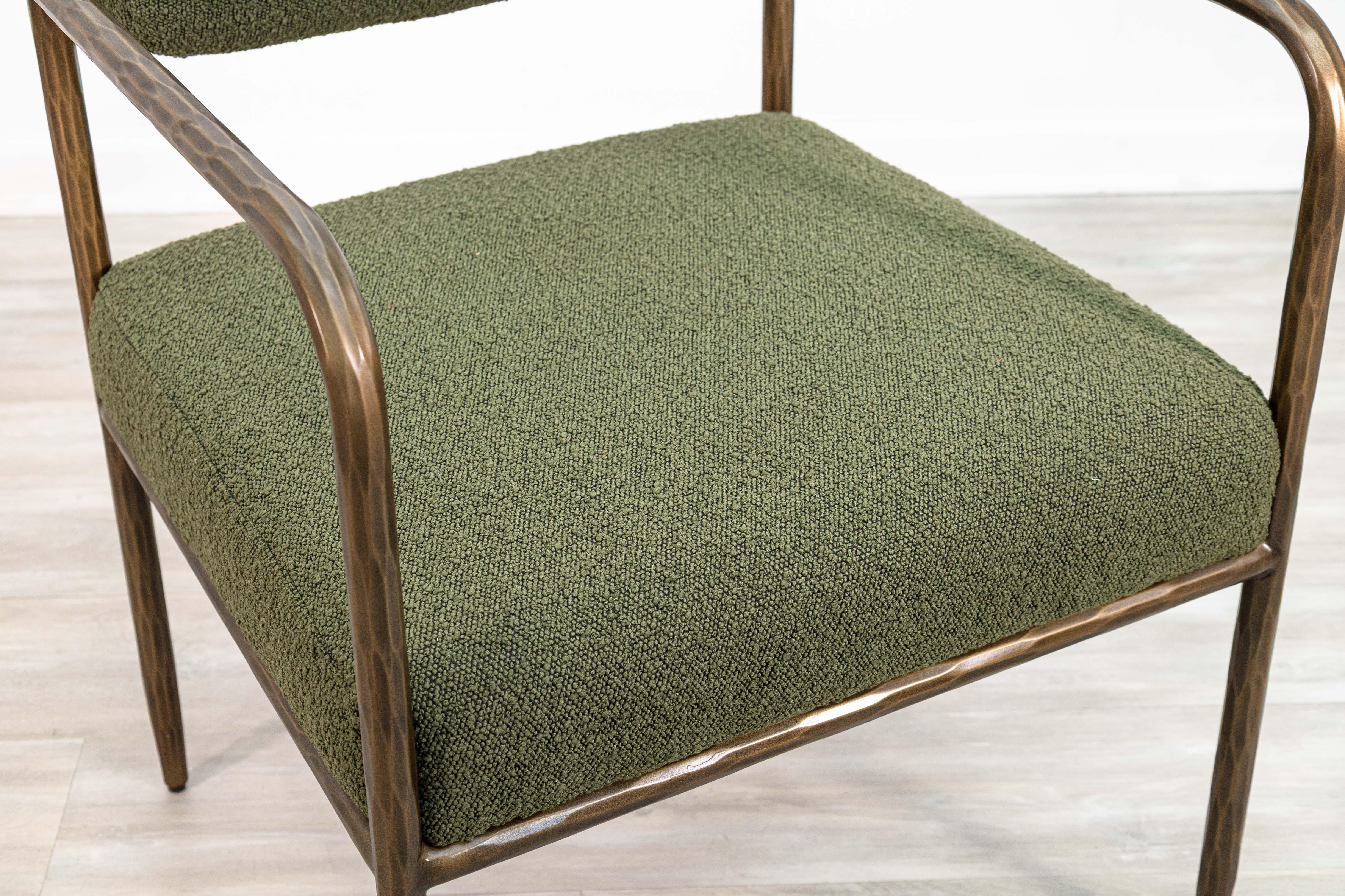 Indian Set of 6 Sunpan Ajani Olive Green and Brass Contemporary Modern Dining Armchairs For Sale