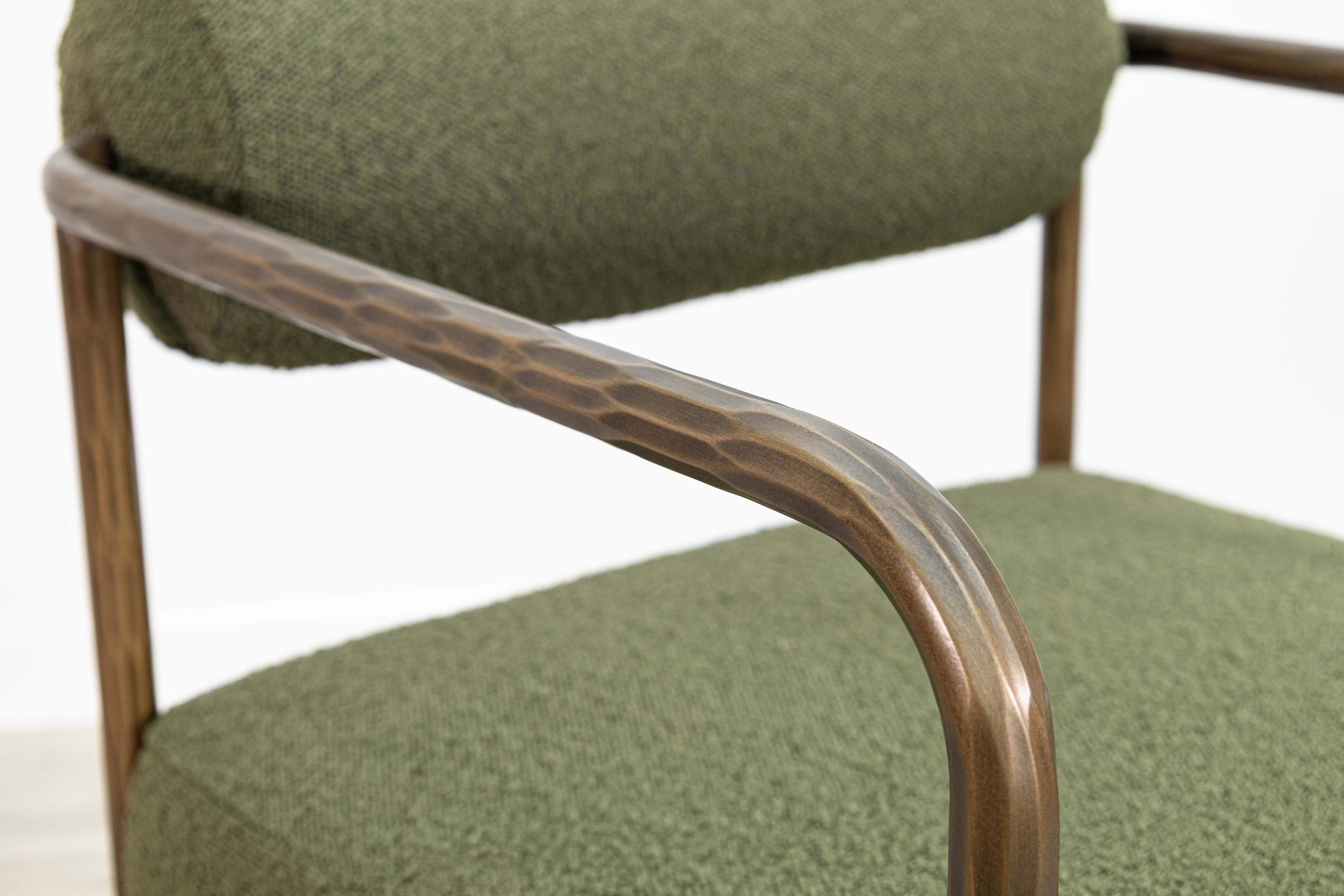 Set of 6 Sunpan Ajani Olive Green and Brass Contemporary Modern Dining Armchairs In Good Condition For Sale In Keego Harbor, MI