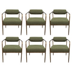 Set of 6 Sunpan Ajani Olive Green and Brass Contemporary Modern Dining Armchairs