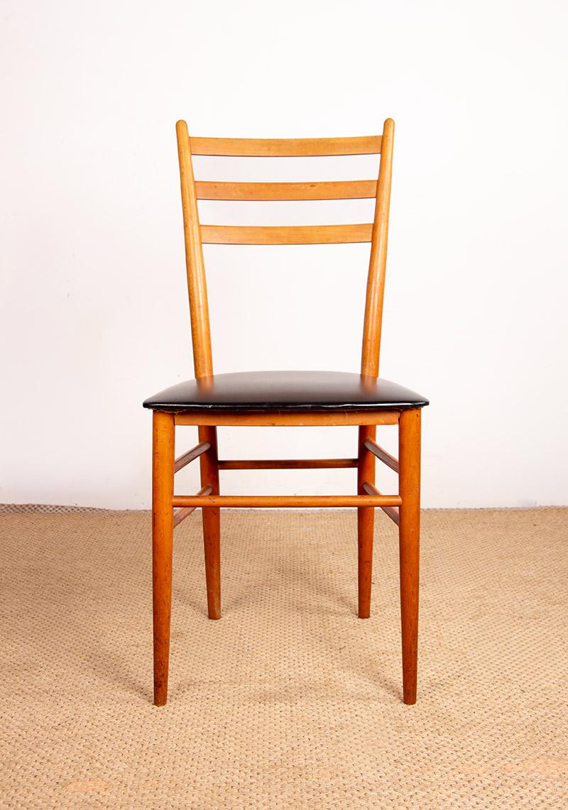 Mid-20th Century Set of 6 Swedish chairs in curved solid elm and black skai by Yngve Ekstrom 1960 For Sale