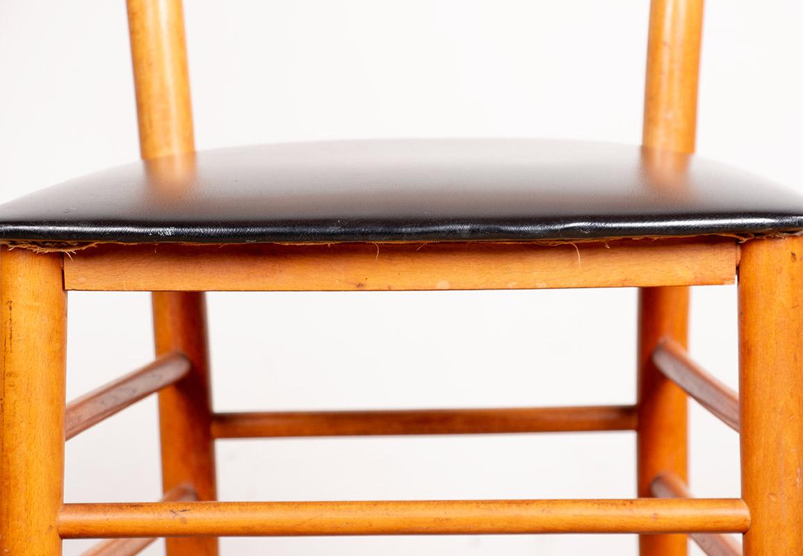 Faux Leather Set of 6 Swedish chairs in curved solid elm and black skai by Yngve Ekstrom 1960 For Sale