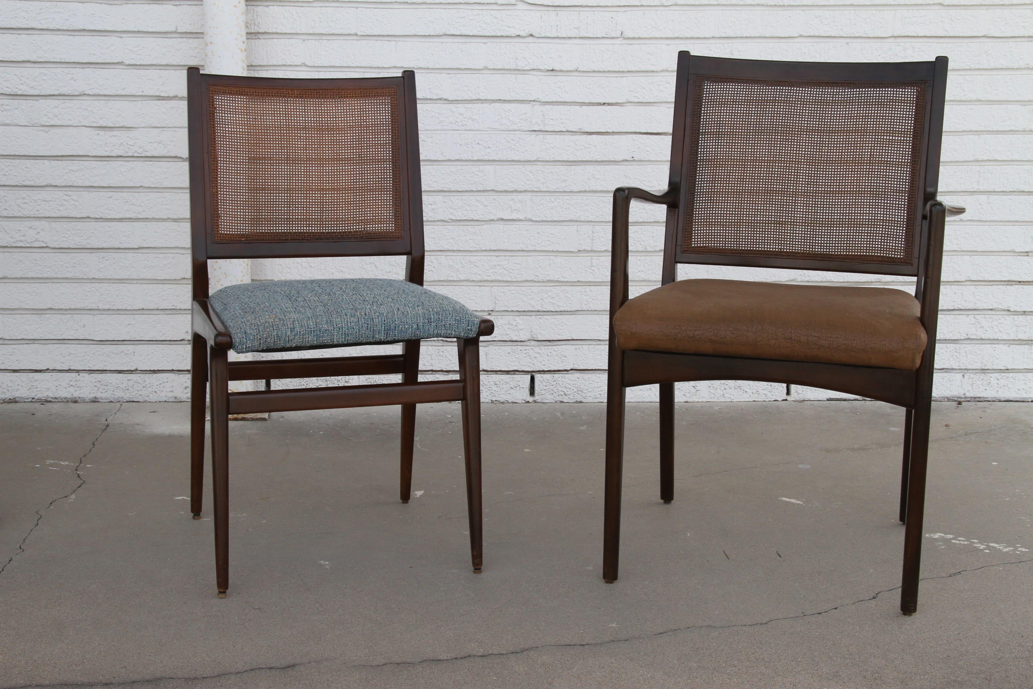 Walnut Set of 6 Swedish Dining Chairs Attributed to Karl Erik Ekselius in Teak and Cane For Sale