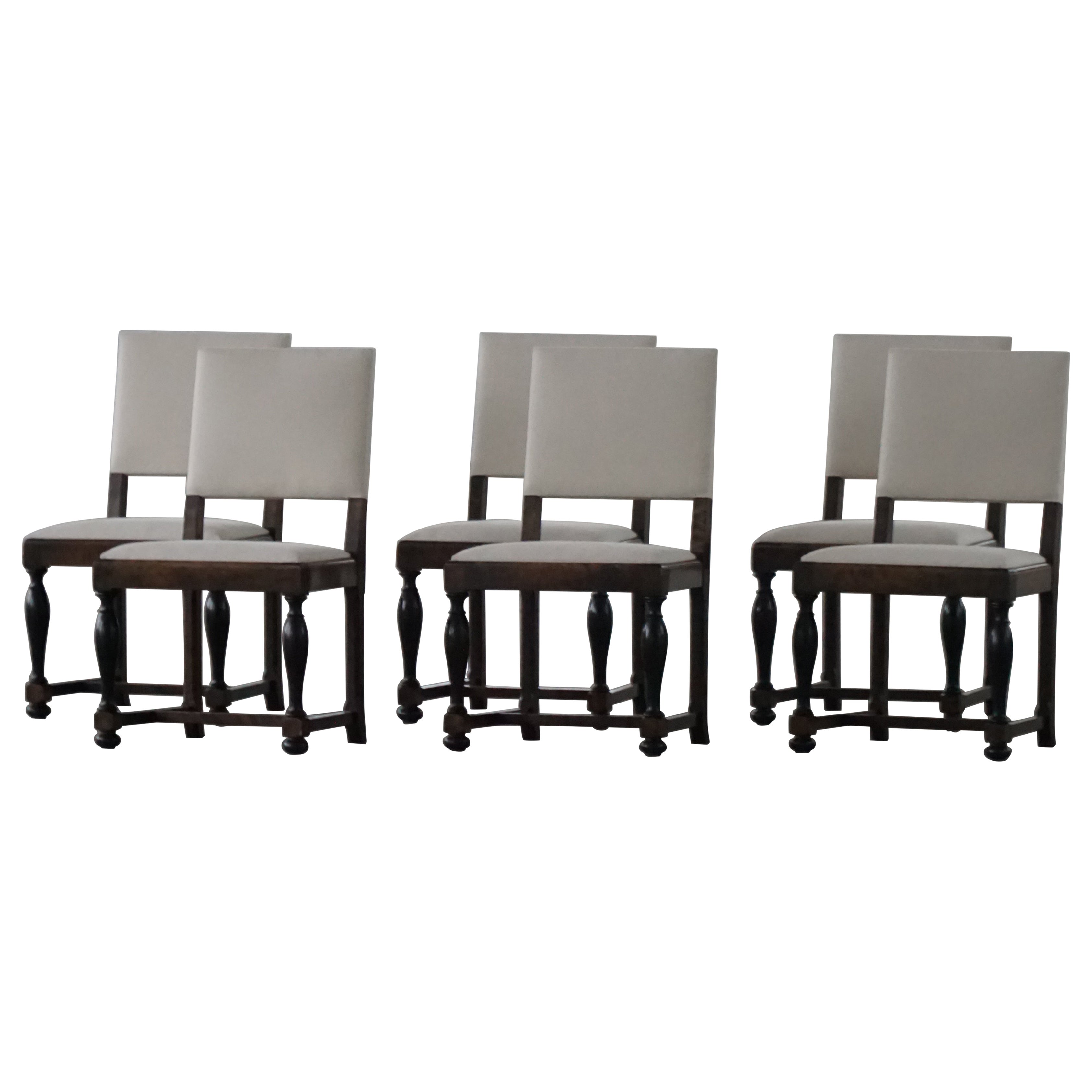 Set of 6 Swedish Grace Dining Chairs in Birch 
New Upholstery, 1920s For Sale
