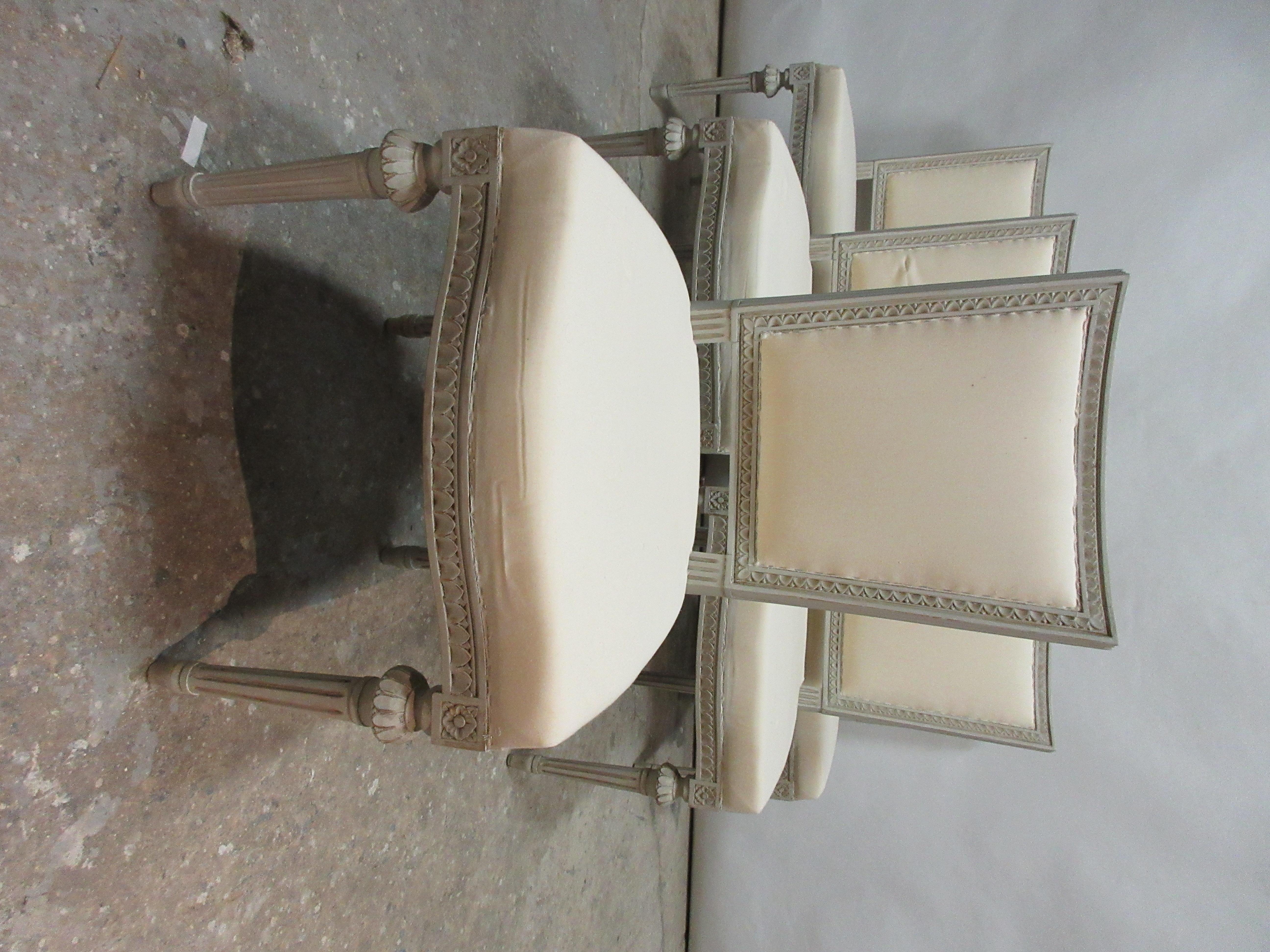 This is a set of 6 Swedish Gustavian side chairs, they have been restored and repainted with Milk Paints 