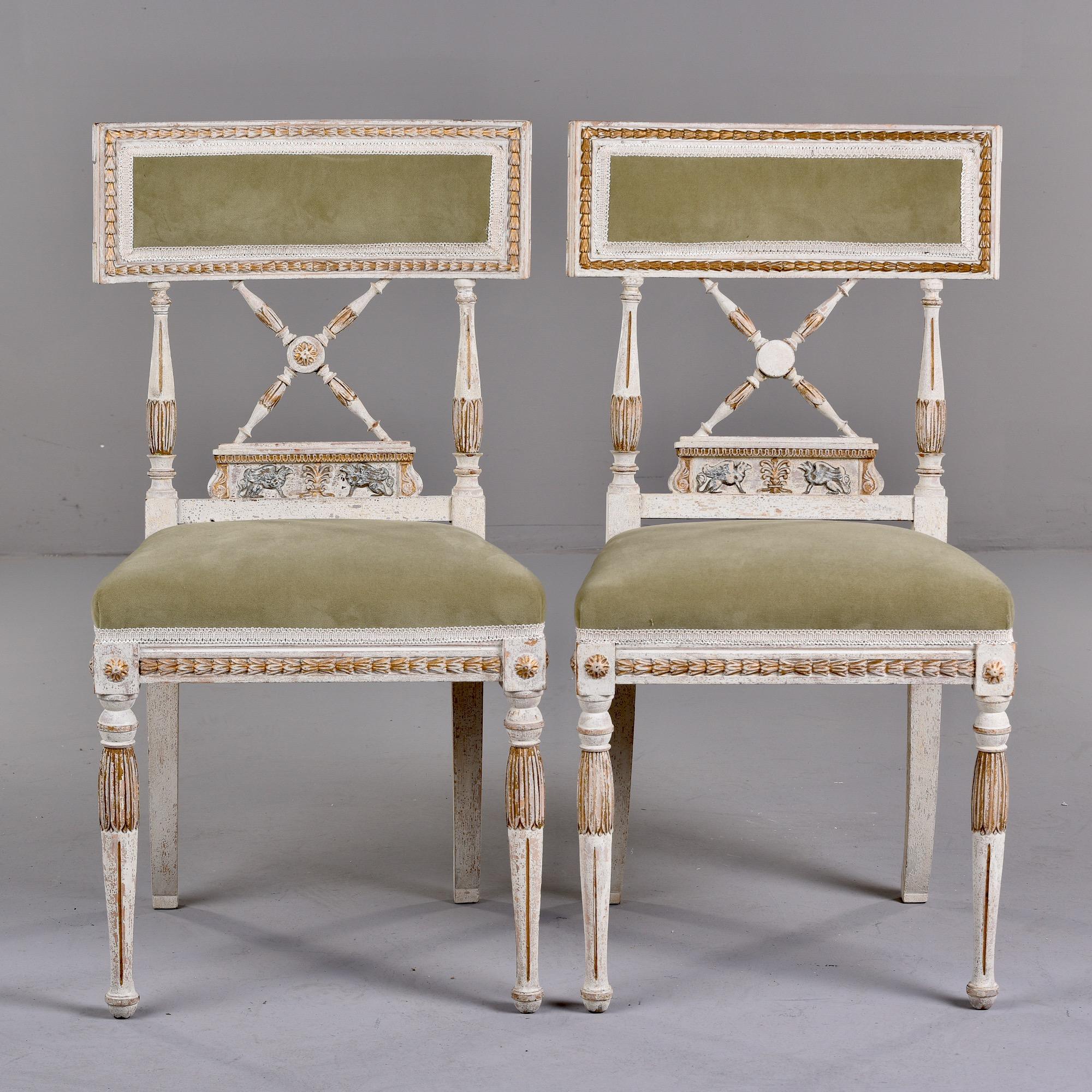 20th Century Set of 6 Swedish Gustavian Style Painted Chairs with New Upholstery
