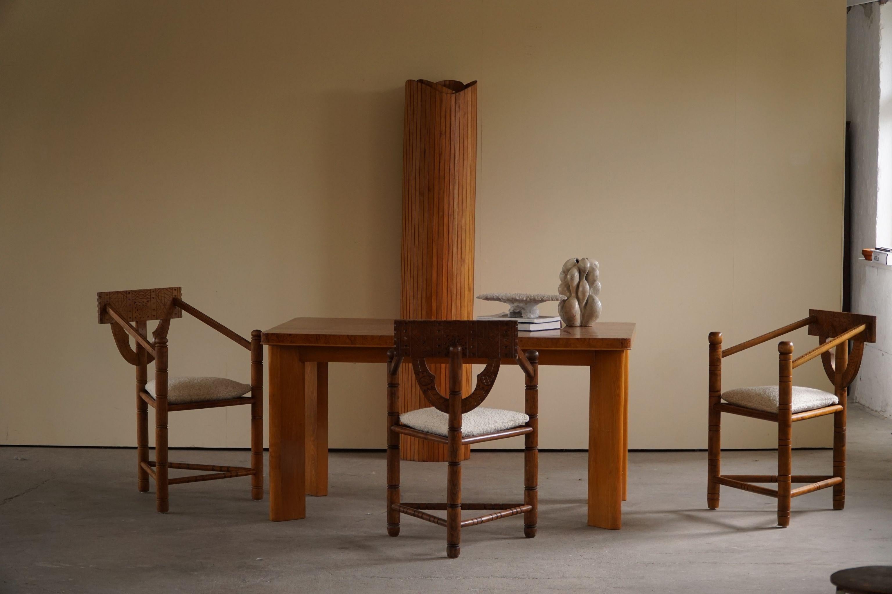 Set of 6 Swedish Monk Chairs with Bouclé Seats, Wabi Sabi, Early 20th Century For Sale 16