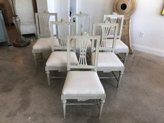 Set of 6 Swedish Painted Late Gustavian Dining Chairs, circa 1810-1820