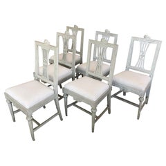 Antique Set of 6 Swedish Painted Late Gustavian Dining Chairs, circa 1810-1820