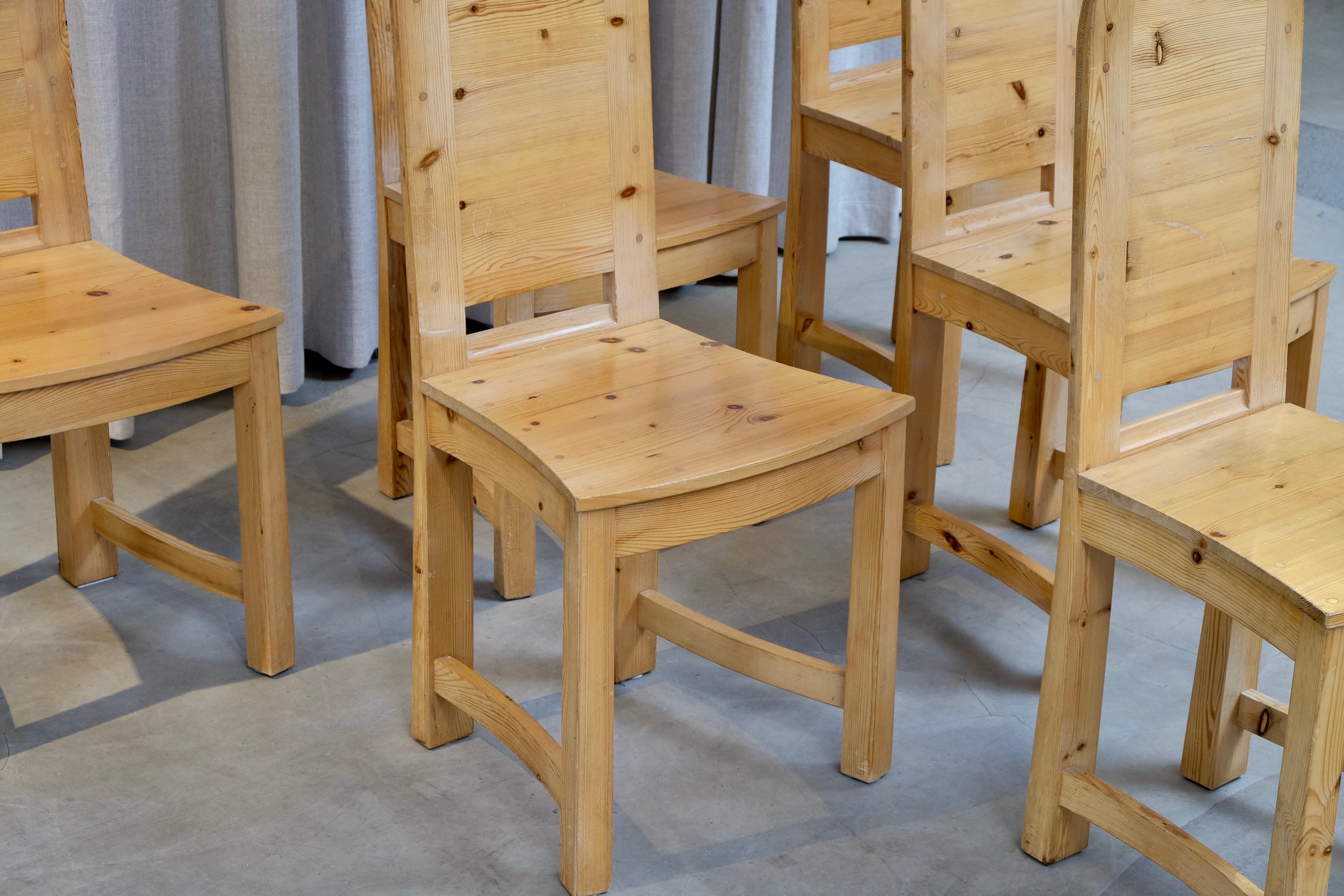 Set of 6 Swedish Pine Chairs, 1970s 7
