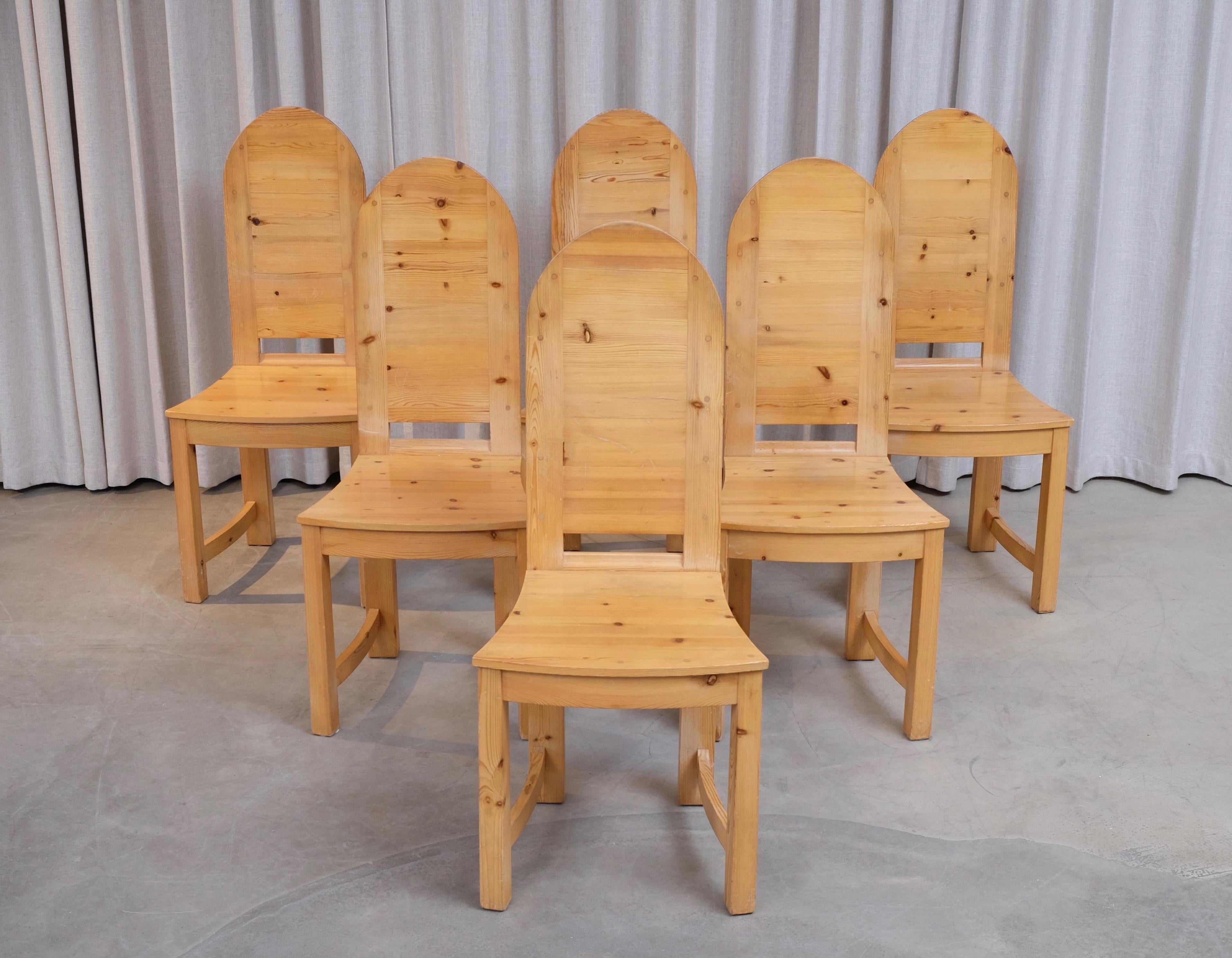 Scandinavian Modern Set of 6 Swedish Pine Chairs, 1970s