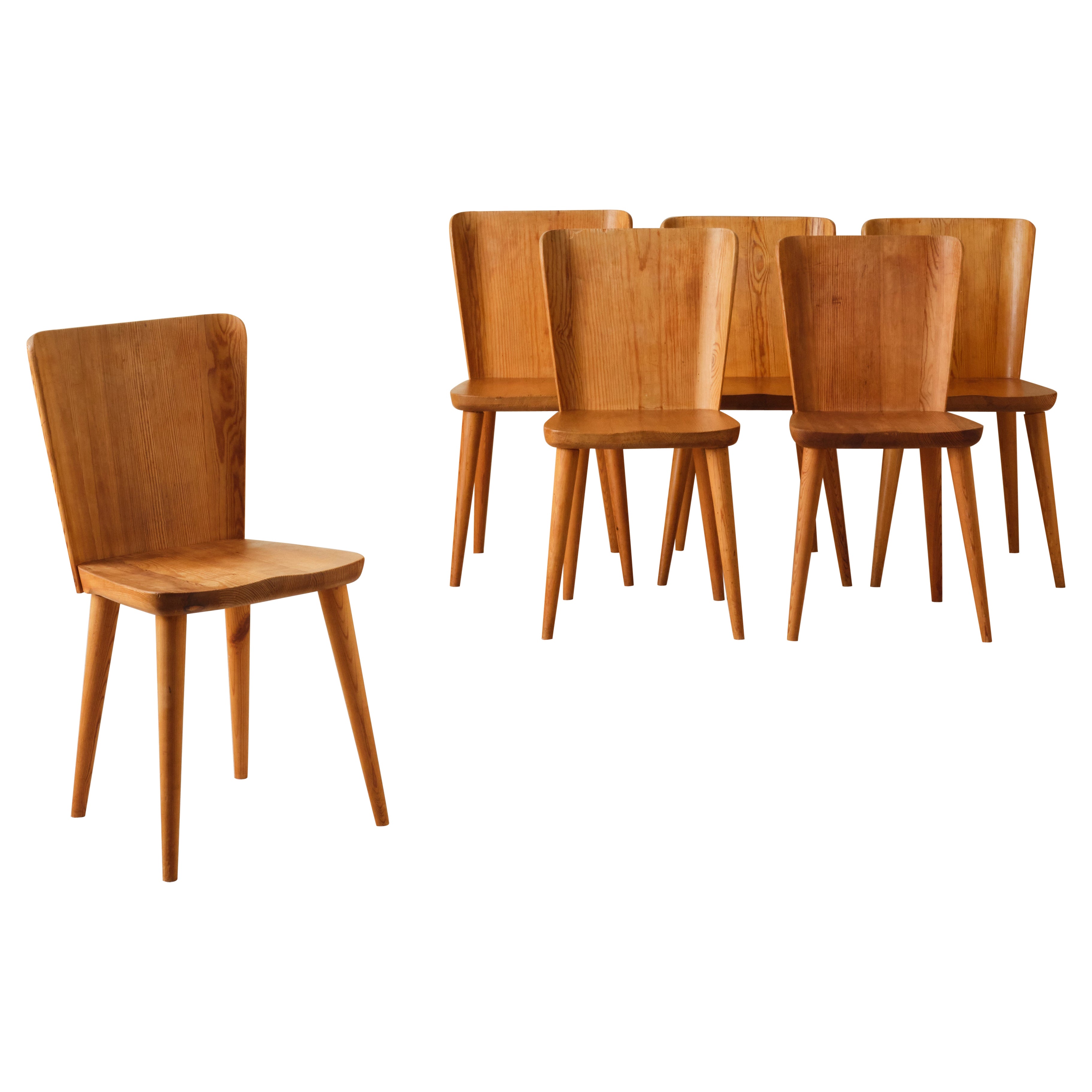 Set of 6 Swedish Pine Chairs by Göran Malmvall, Svensk Fur, 1960s