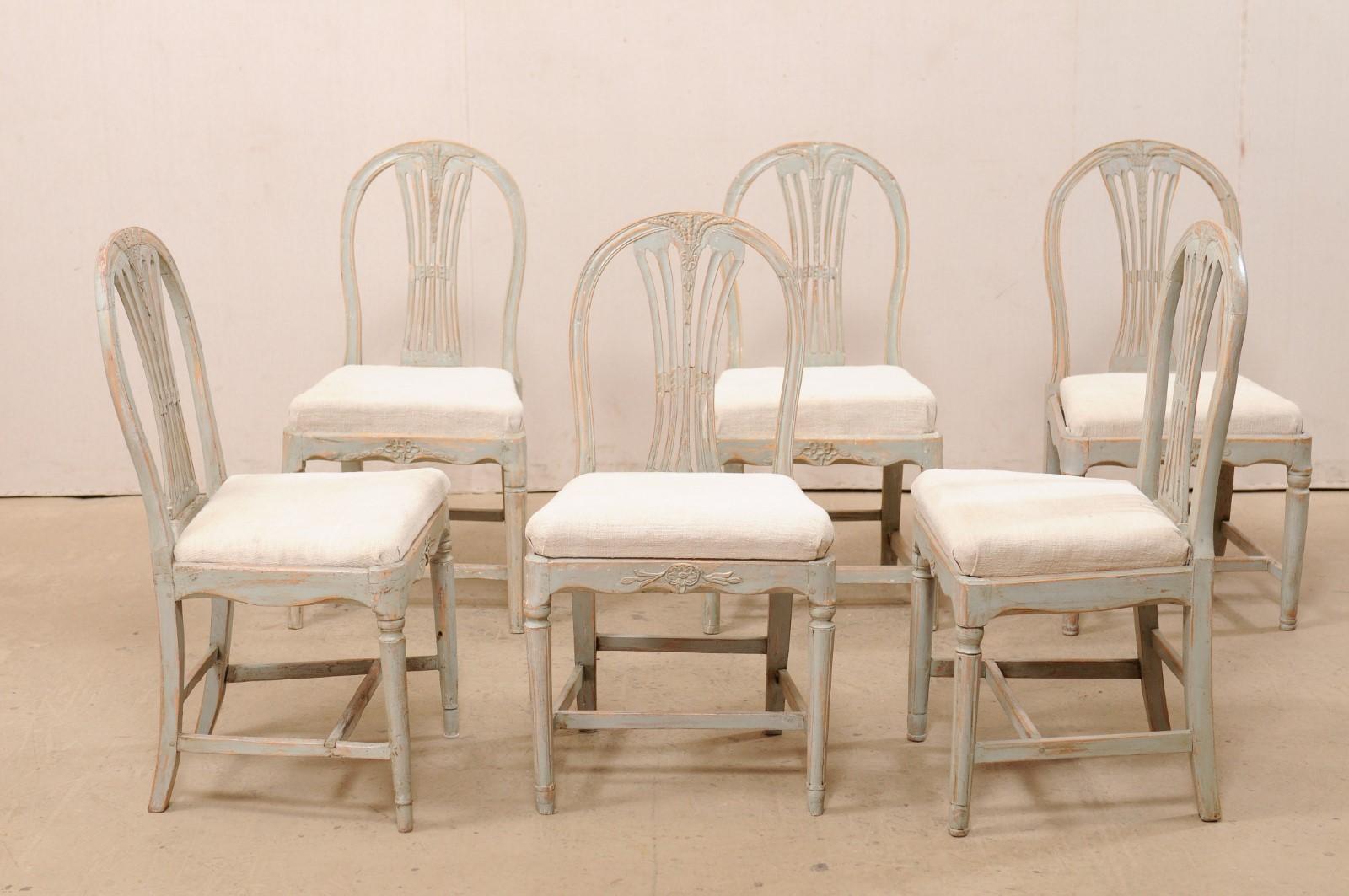 Set of 6 Swedish Provincial Gustavian Carved Wheat-Back Chairs In Good Condition In Atlanta, GA