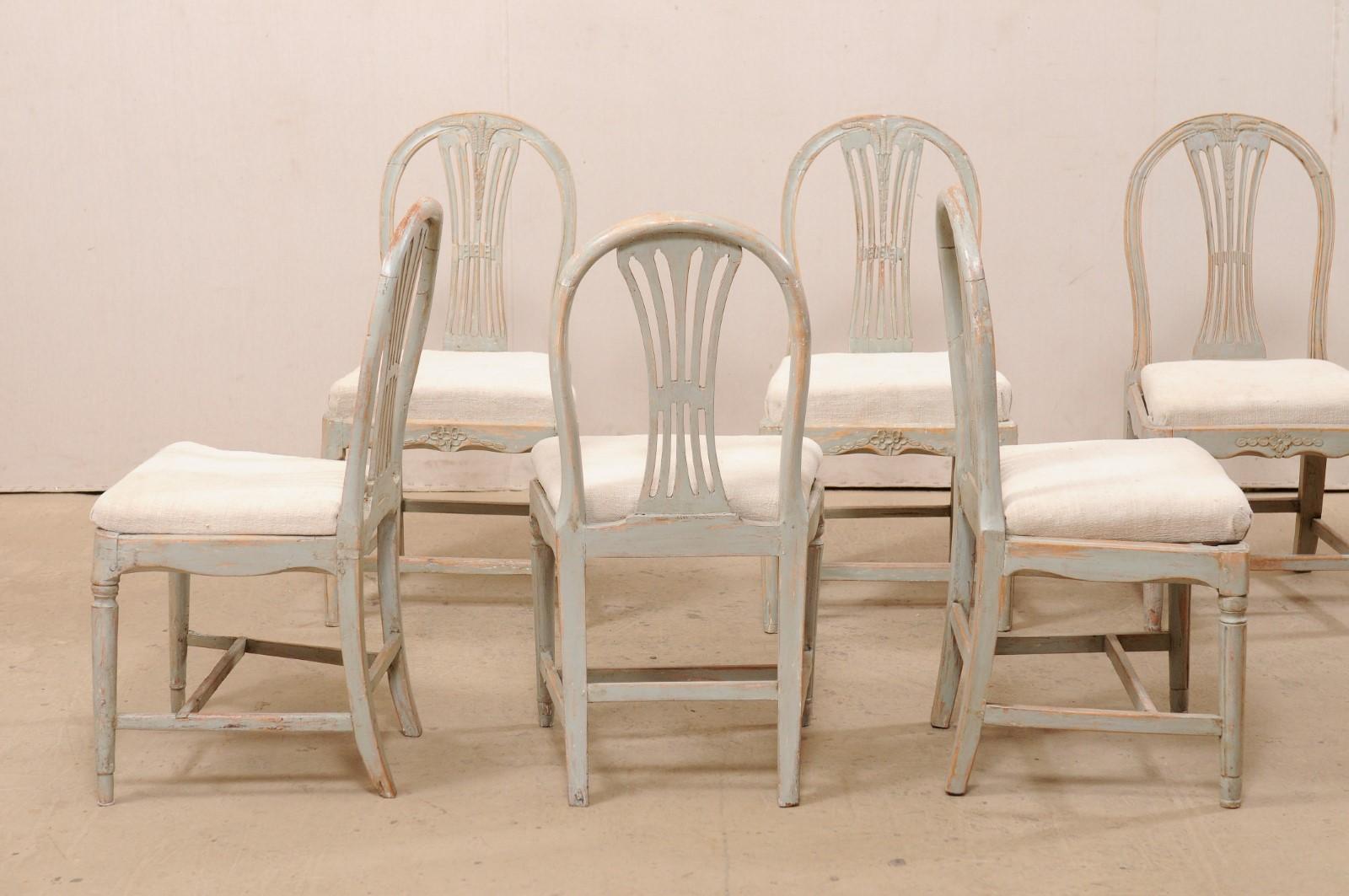 19th Century Set of 6 Swedish Provincial Gustavian Carved Wheat-Back Chairs