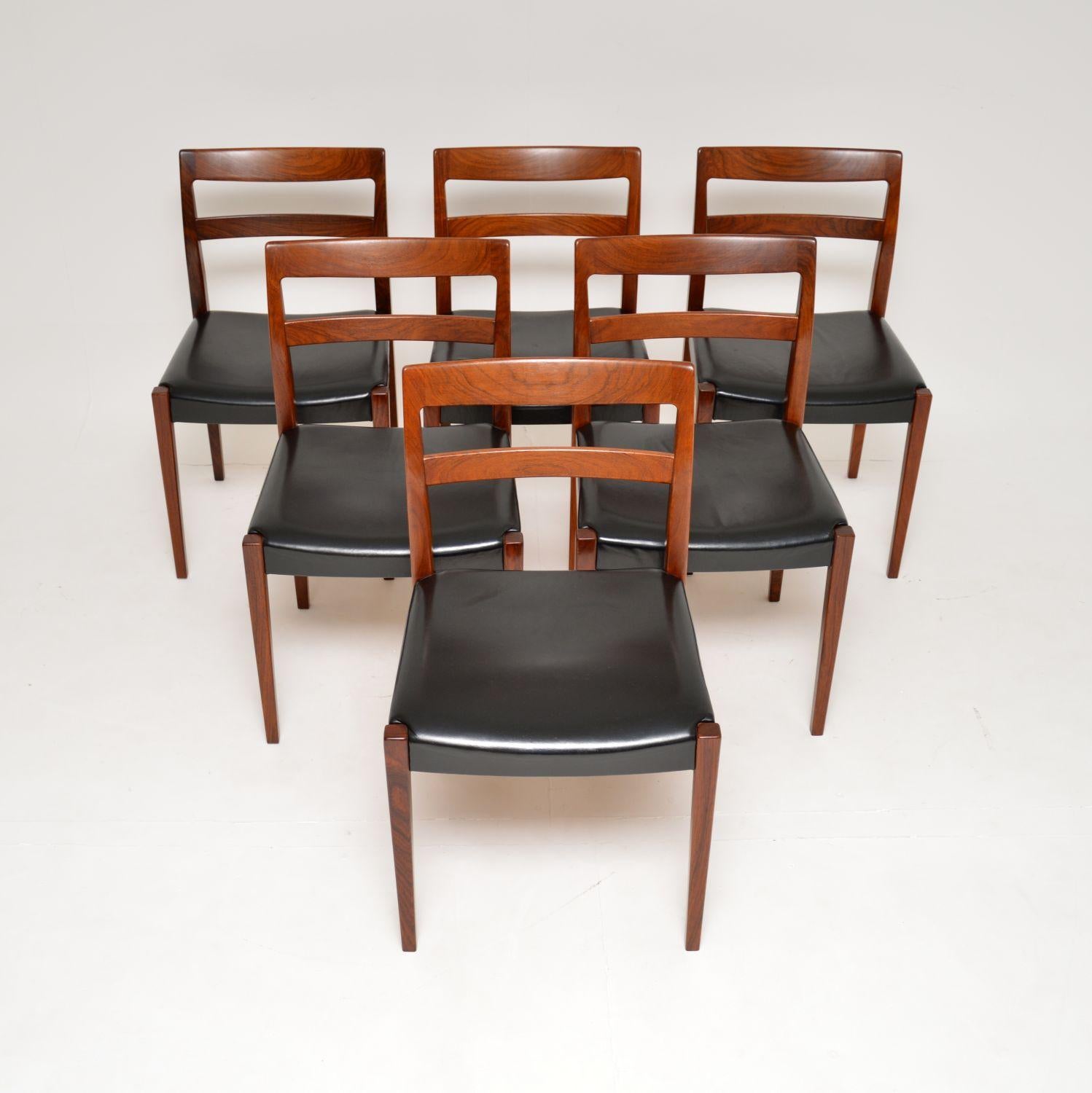A superb set of vintage Swedish solid wood and leather dining chairs. They were designed by Nils Jonsson for Troeds, and they date from the 1960’s.

The design is fantastic, they are sleek, stylish and extremely well crafted. The solid wood frames