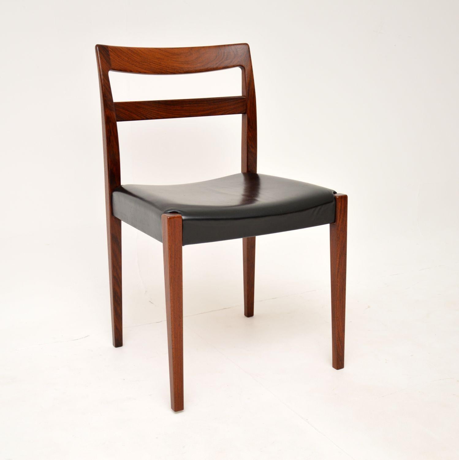 Mid-Century Modern Set of 6 Swedish Vintage Wood & Leather Dining Chairs by Nils Jonsson
