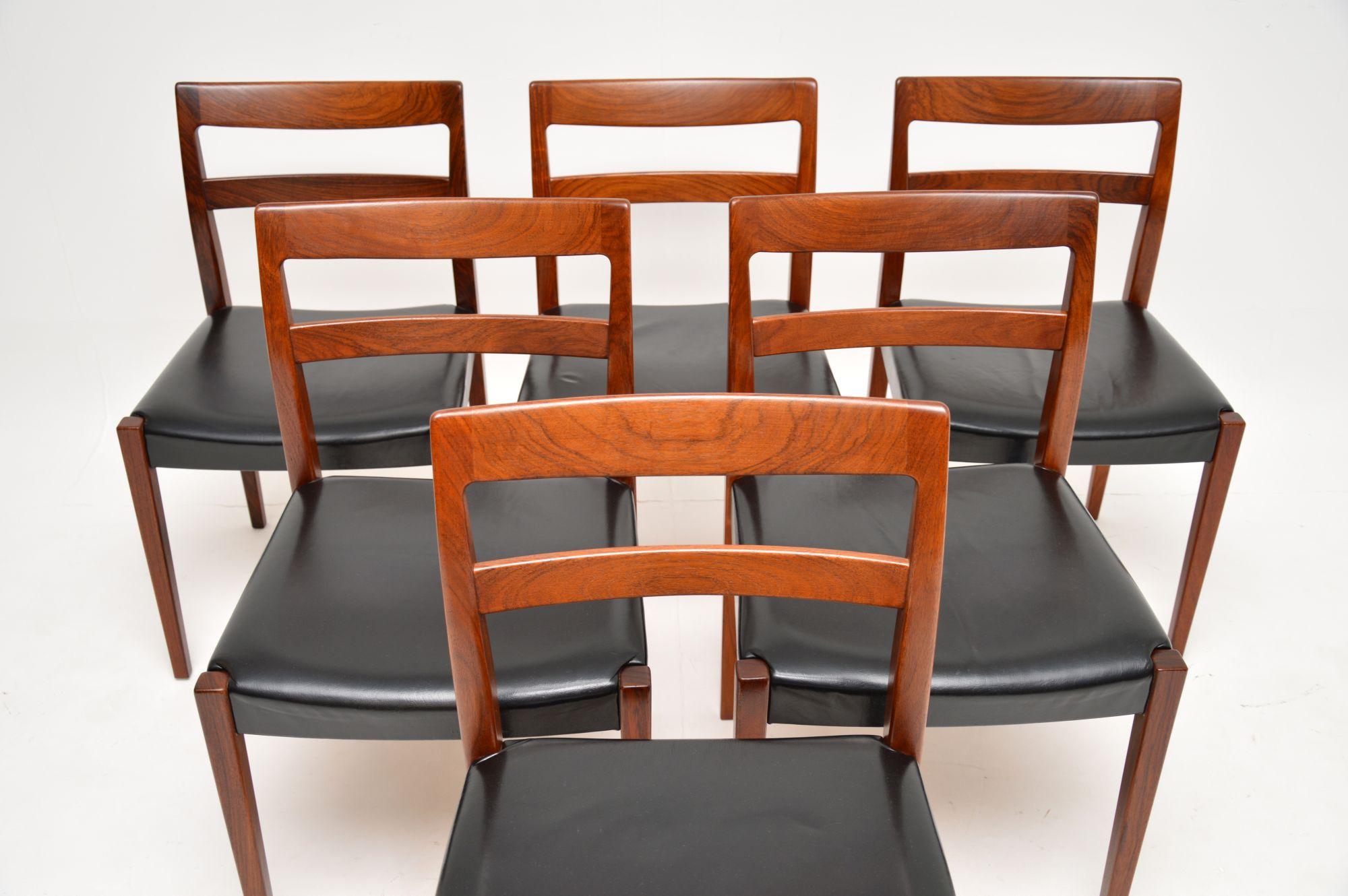 Set of 6 Swedish Vintage Wood & Leather Dining Chairs by Nils Jonsson 3