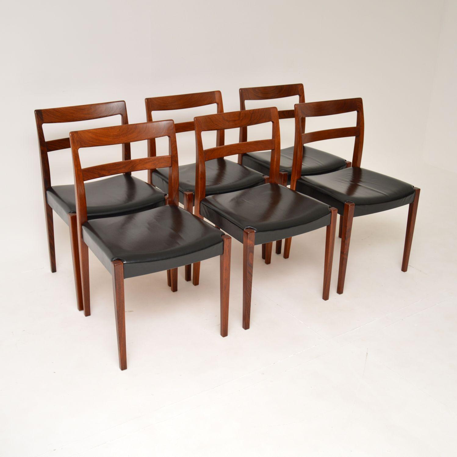 Set of 6 Swedish Vintage Wood & Leather Dining Chairs by Nils Jonsson 4