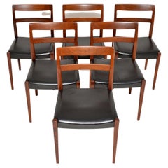 Set of 6 Swedish Vintage Wood & Leather Dining Chairs by Nils Jonsson