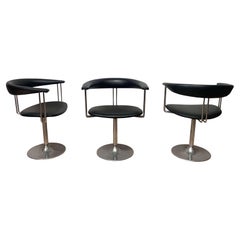 Set of 6 Swivel Armchairs, Black Leather and Metal, Netherlands circa 1970s