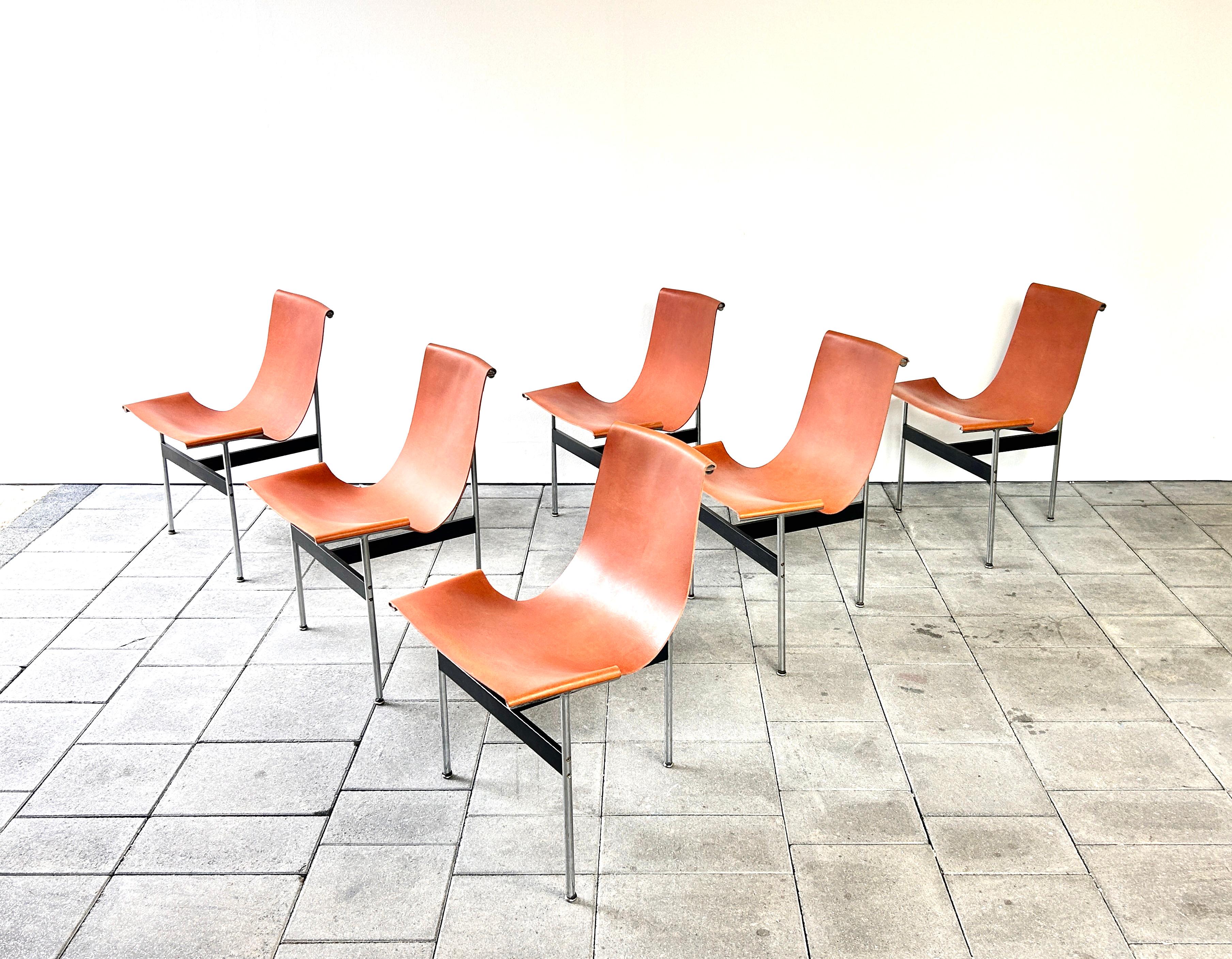 Steel Set of 6 T-chairs designed by Katavolos Litell & Kelley in 1952 For Sale