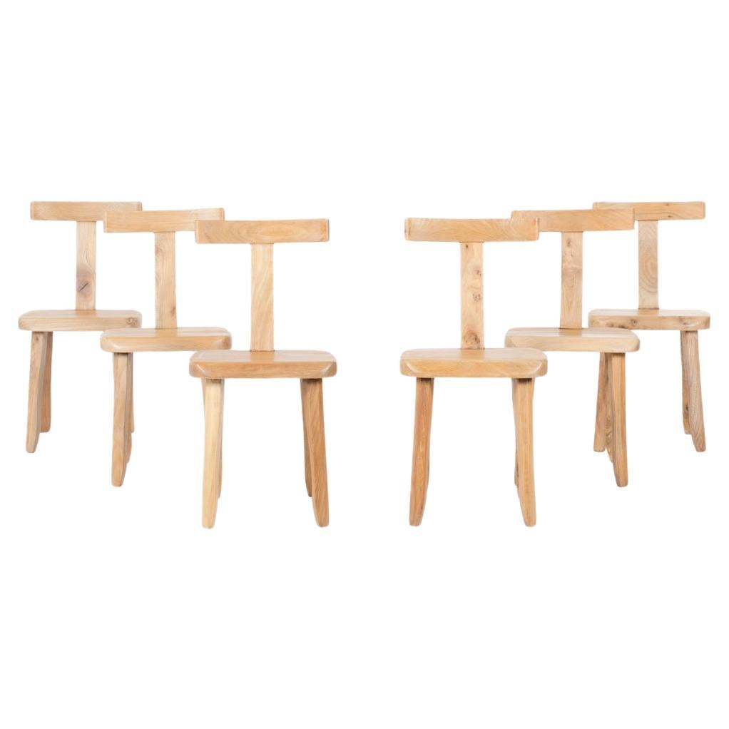 Set of 6 T-chairs in elm Olavi Hanninen style 1960