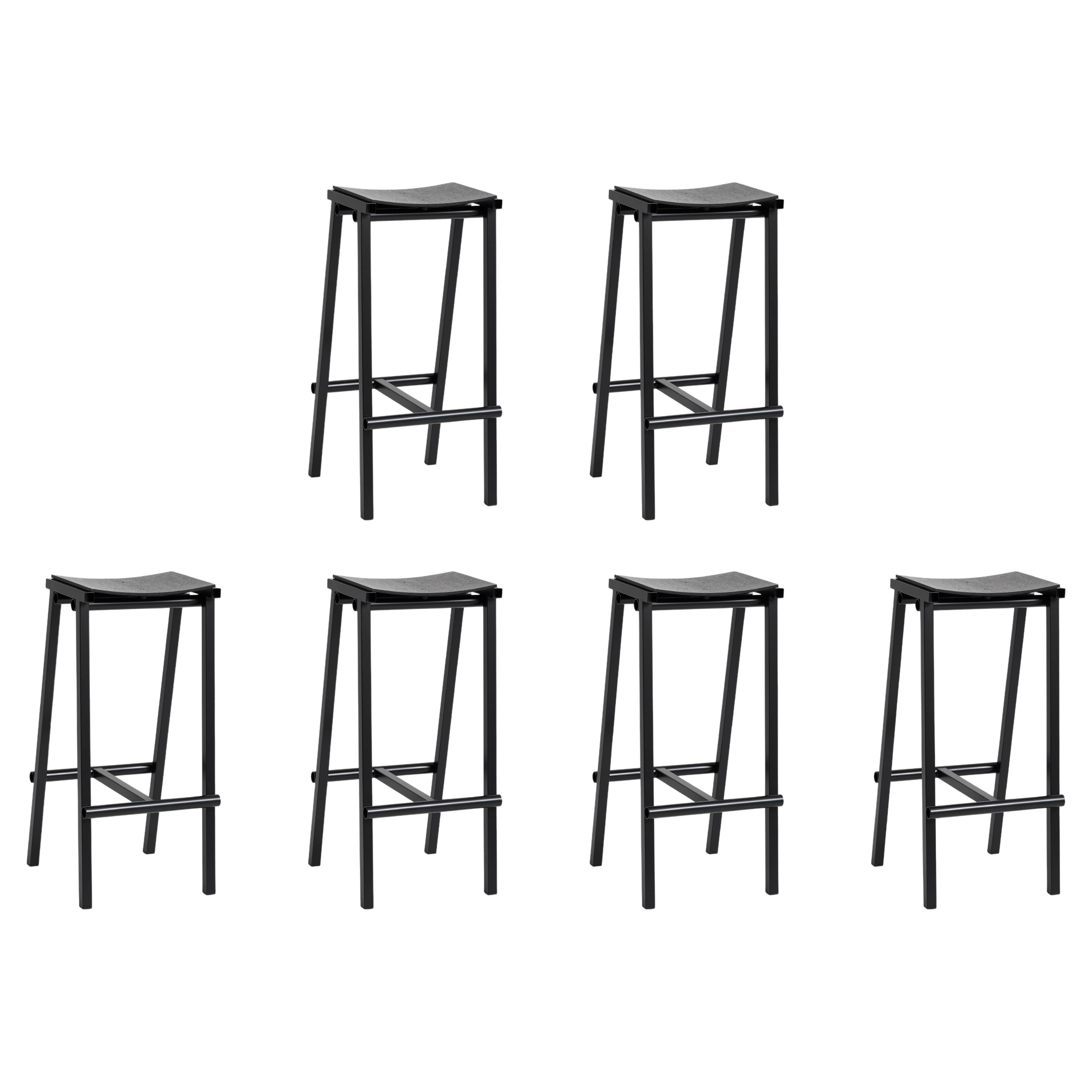 Set of 6 Taburete 8 Bar Stool High-Black Powder Coated Steel-Marc Morro for Hay