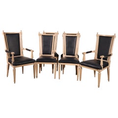 Set of 6 Tall Back Cerused and Black Upholstered French Louis XVI Dining Chairs