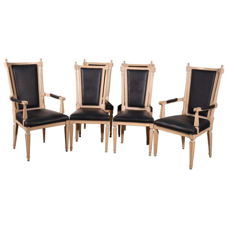 Set Of 6 Tall Back Cerused And Black, Black Upholstered Dining Chairs Set Of 6
