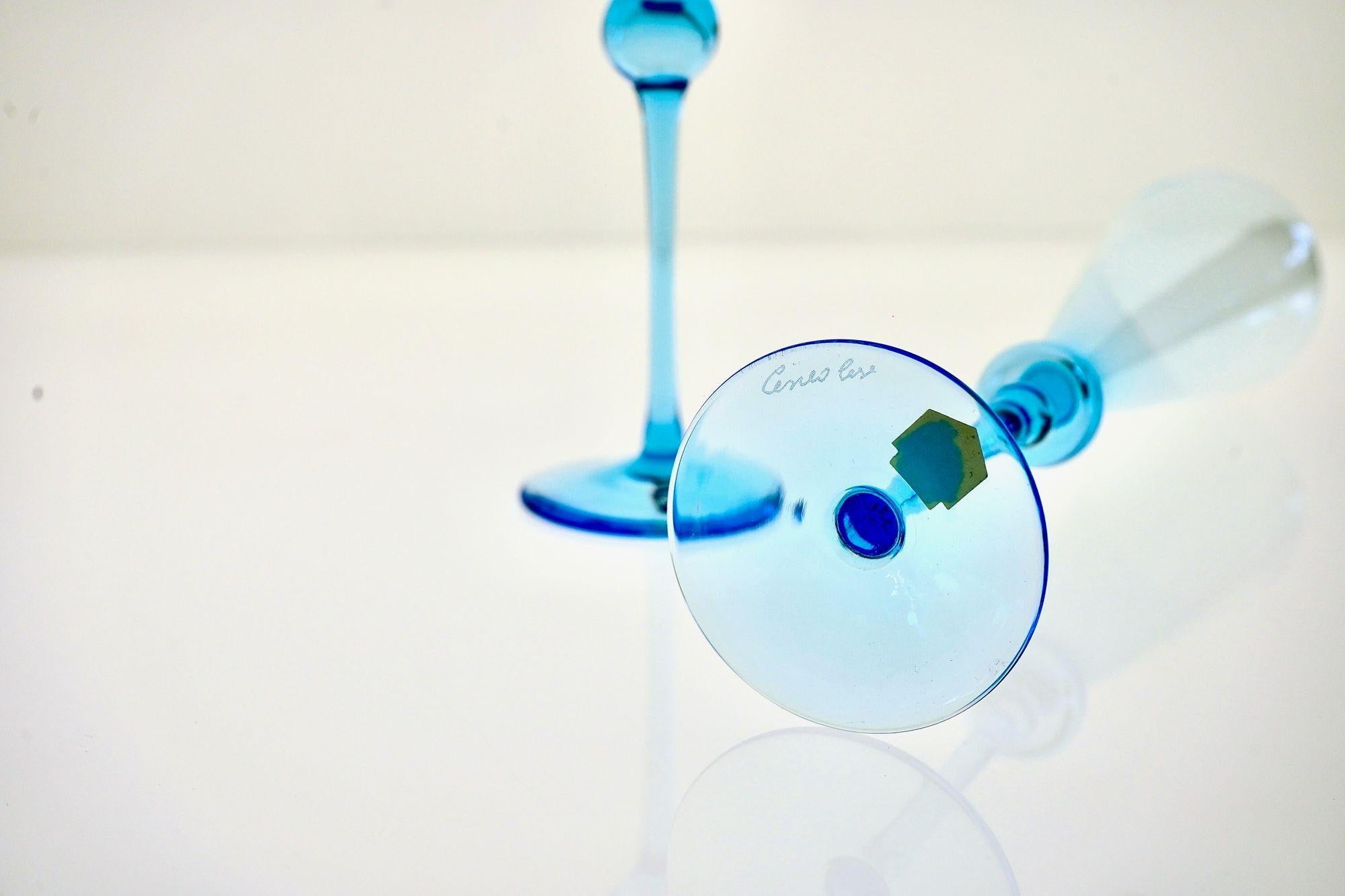 Satz von 6 hohen Flöten, Murano-Glas, signiert Cenedese in zartem Aquamarin-Glas. im Angebot 7